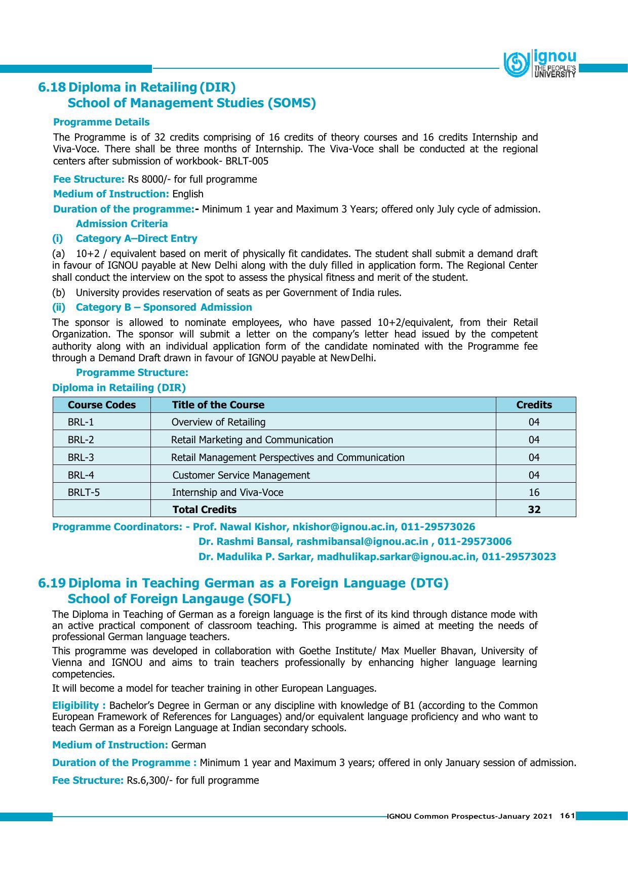 Indira Gandhi National Open University (IGNOU), Delhi - Prospectus 2021 - Page 161