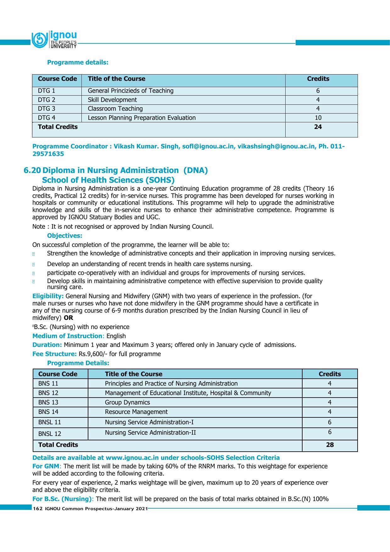 Indira Gandhi National Open University (IGNOU), Delhi - Prospectus 2021 - Page 162
