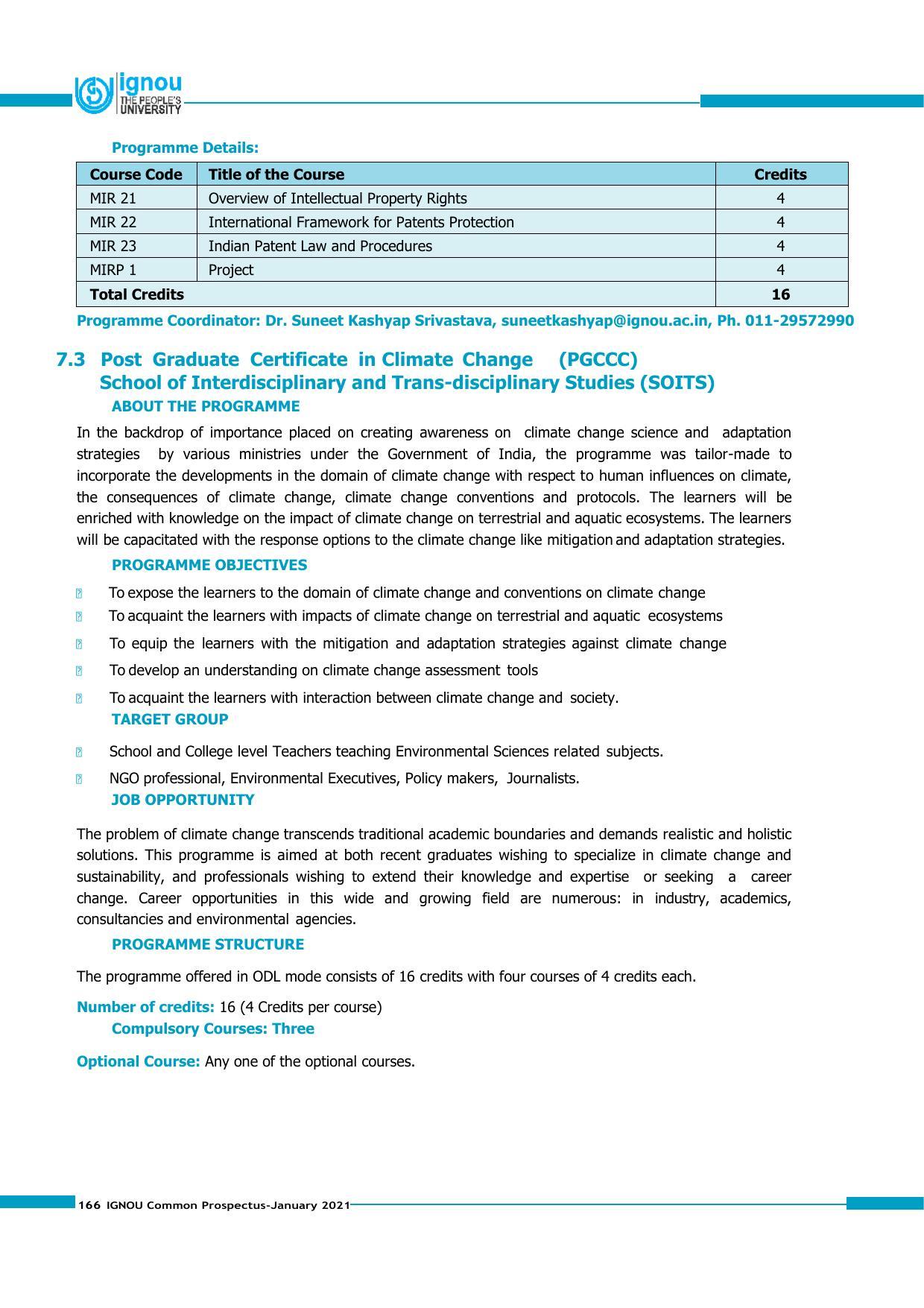 Indira Gandhi National Open University (IGNOU), Delhi - Prospectus 2021 - Page 166