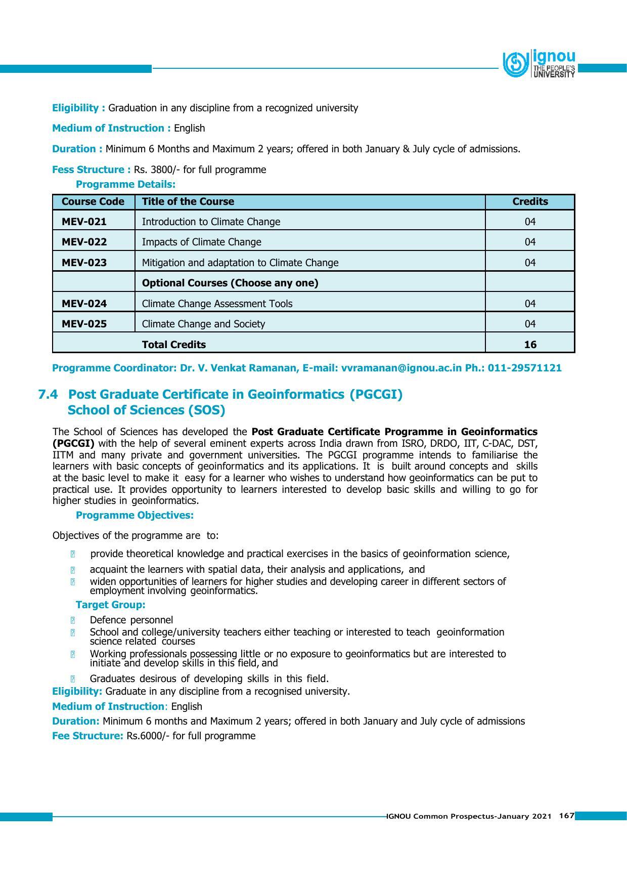 Indira Gandhi National Open University (IGNOU), Delhi - Prospectus 2021 - Page 167