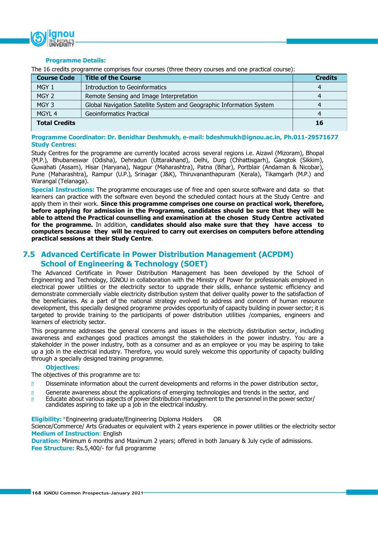 Indira Gandhi National Open University (IGNOU), Delhi - Prospectus 2021 - Page 168
