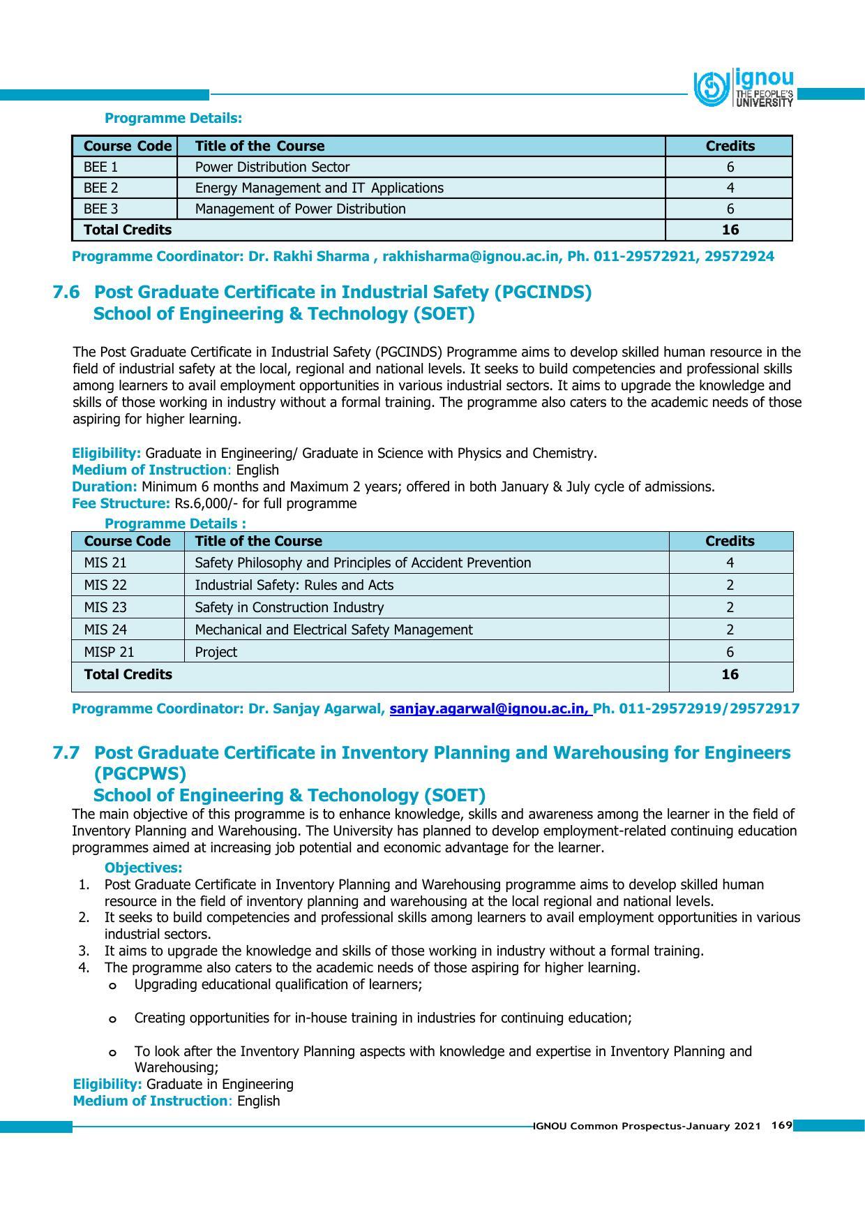Indira Gandhi National Open University (IGNOU), Delhi - Prospectus 2021 - Page 169