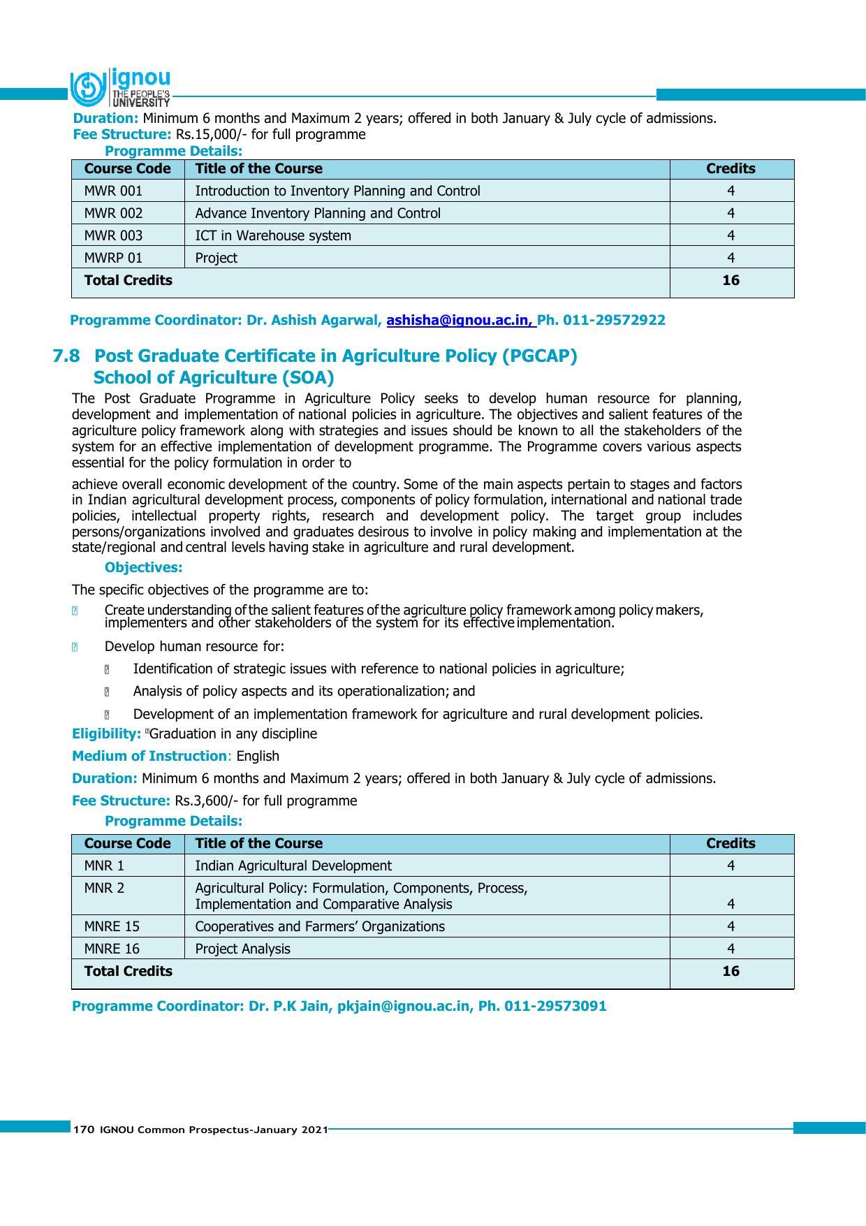 Indira Gandhi National Open University (IGNOU), Delhi - Prospectus 2021 - Page 170