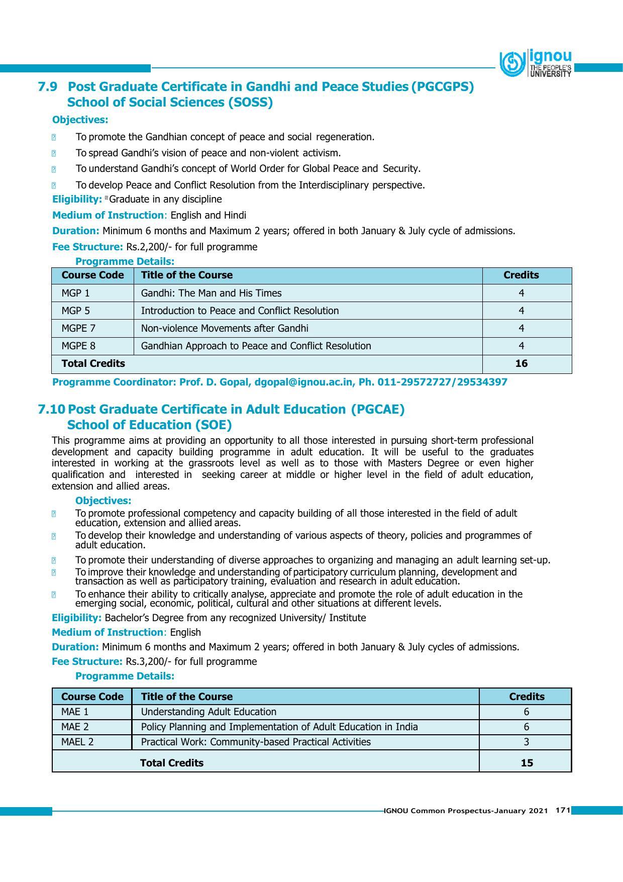 Indira Gandhi National Open University (IGNOU), Delhi - Prospectus 2021 - Page 171
