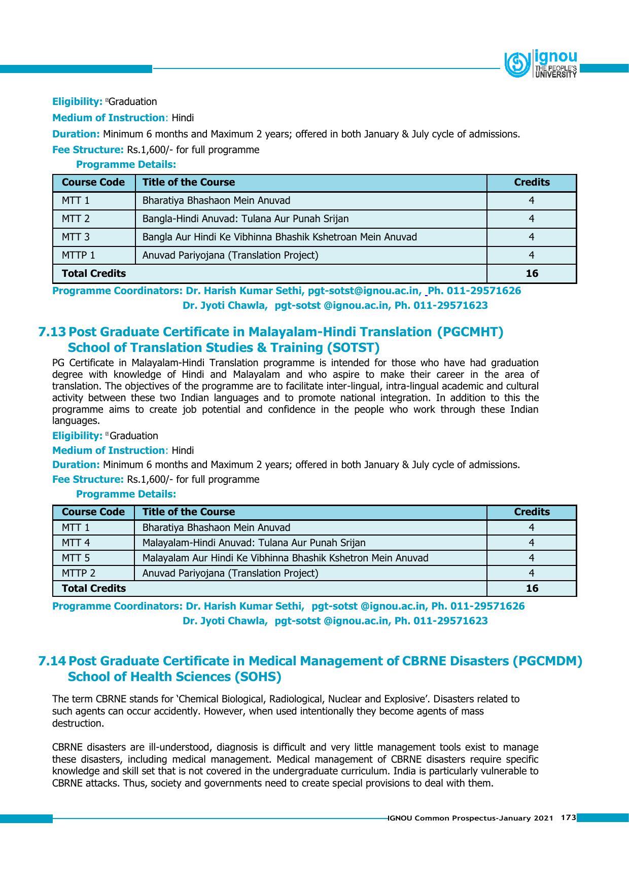 Indira Gandhi National Open University (IGNOU), Delhi - Prospectus 2021 - Page 173