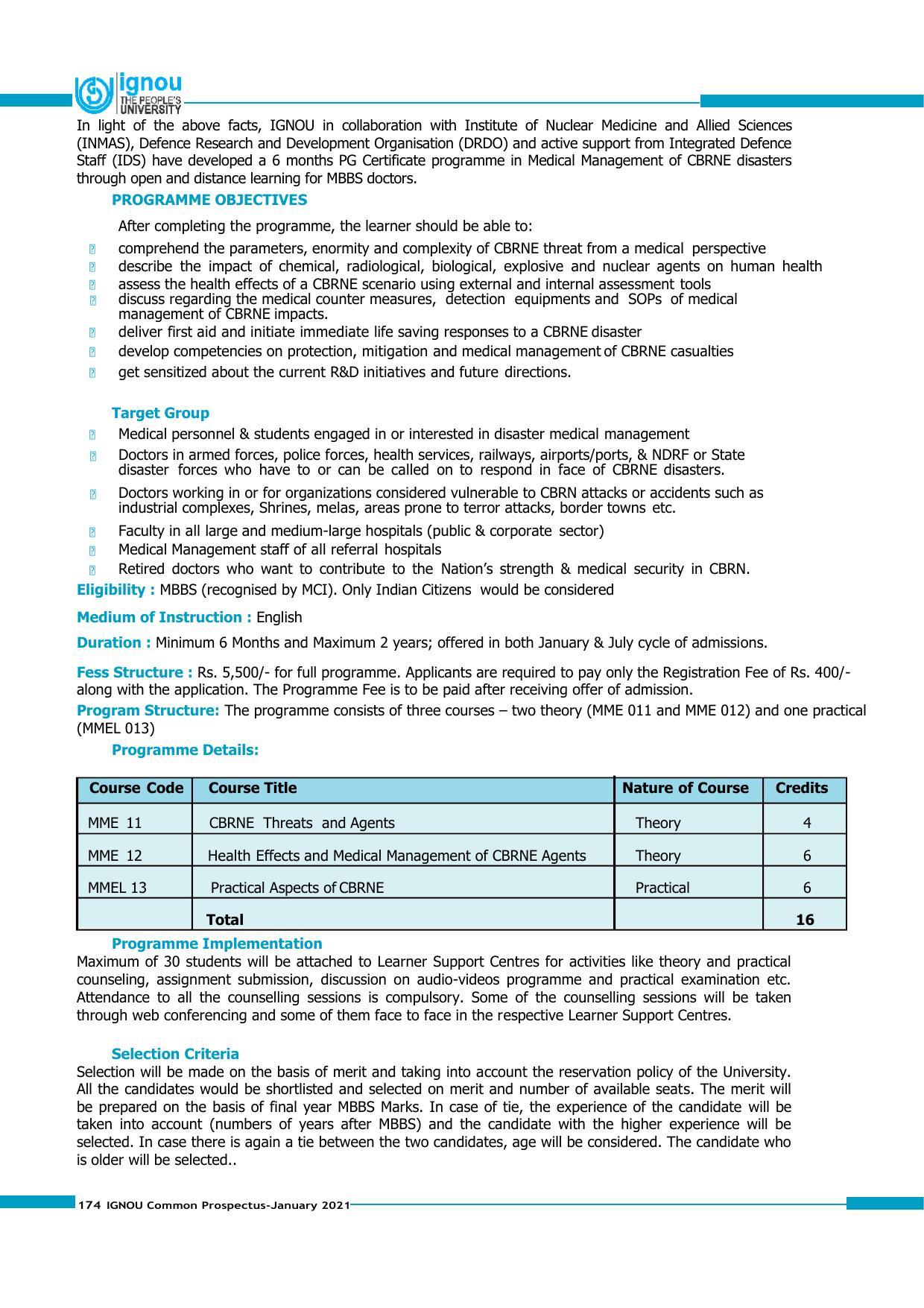 Indira Gandhi National Open University (IGNOU), Delhi - Prospectus 2021 - Page 174
