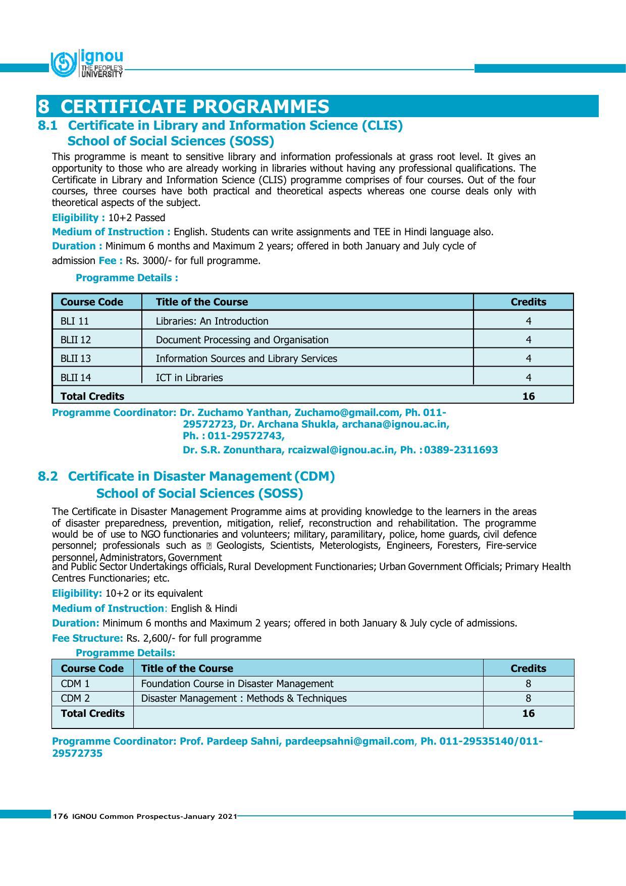 Indira Gandhi National Open University (IGNOU), Delhi - Prospectus 2021 - Page 176