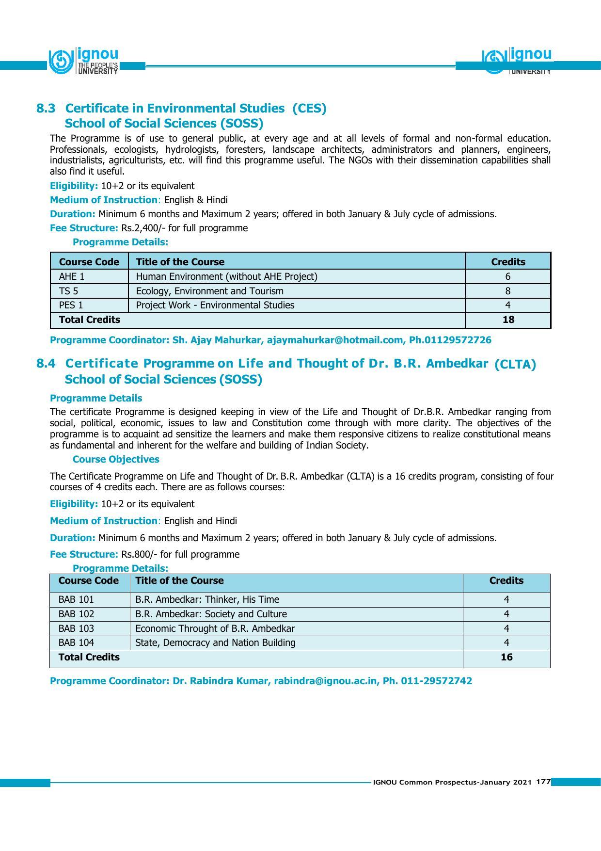 Indira Gandhi National Open University (IGNOU), Delhi - Prospectus 2021 - Page 177