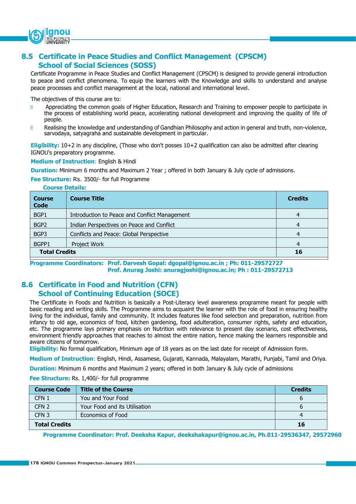Indira Gandhi National Open University (IGNOU), Delhi - Prospectus 2021 - Page 178