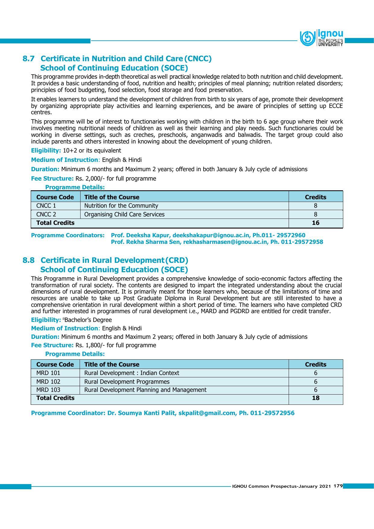 Indira Gandhi National Open University (IGNOU), Delhi - Prospectus 2021 - Page 179