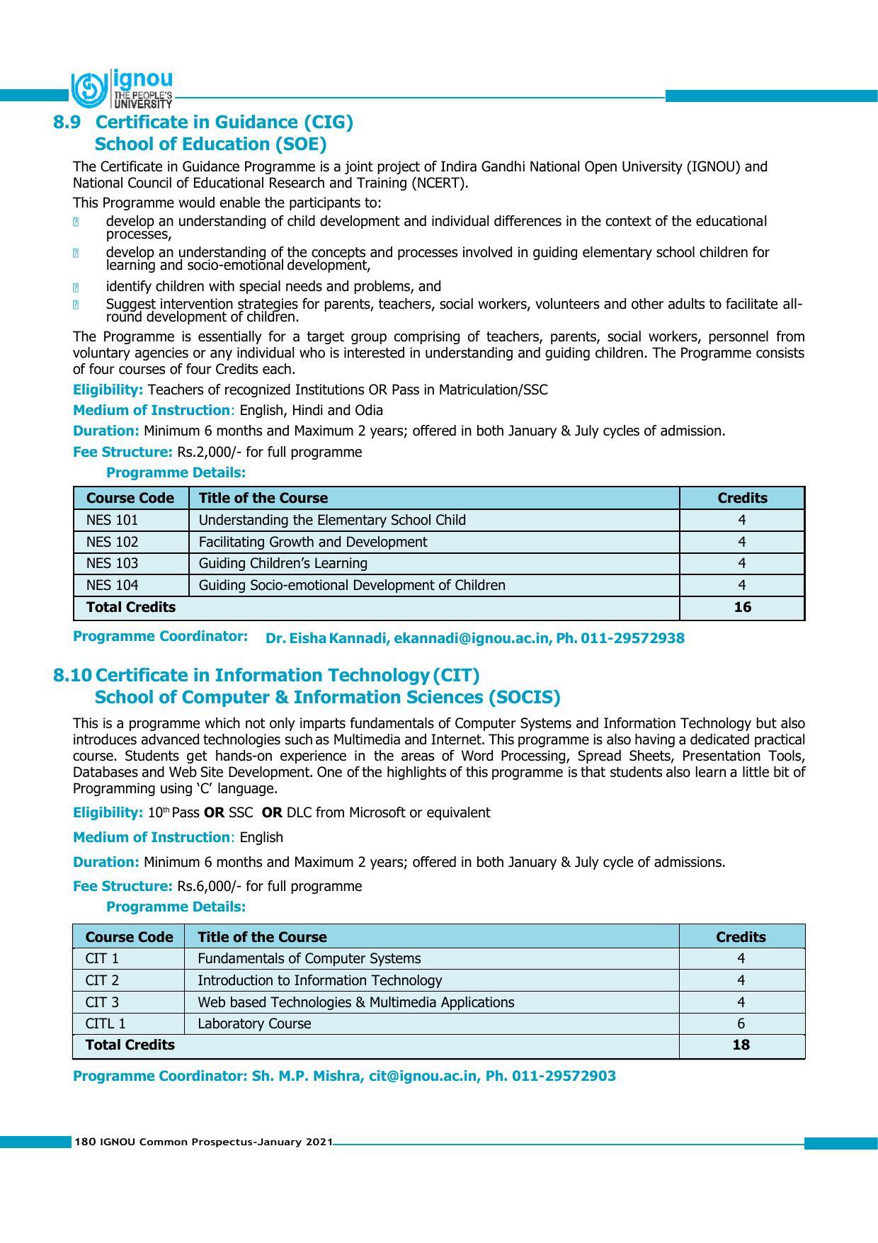 Indira Gandhi National Open University (IGNOU), Delhi - Prospectus 2021 - Page 180