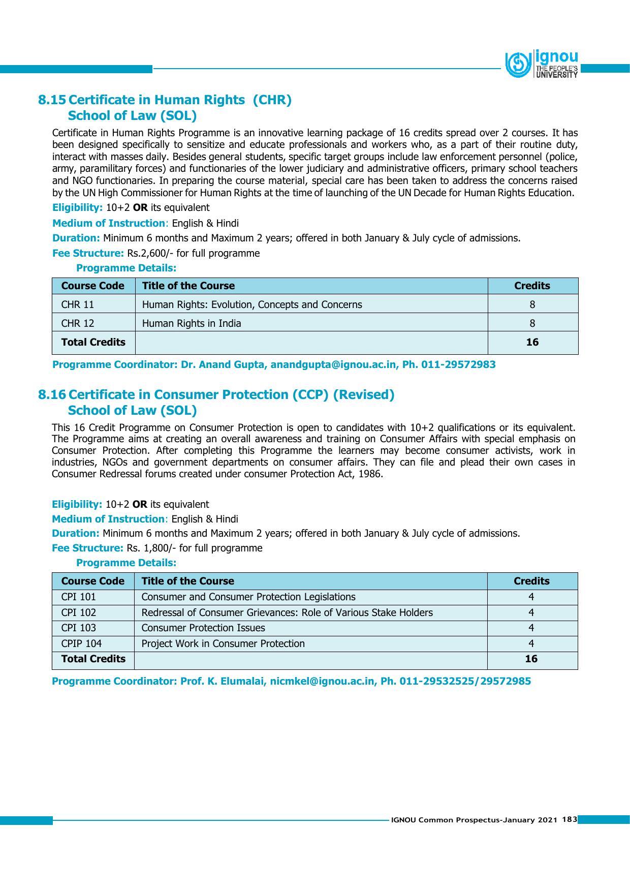 Indira Gandhi National Open University (IGNOU), Delhi - Prospectus 2021 - Page 183