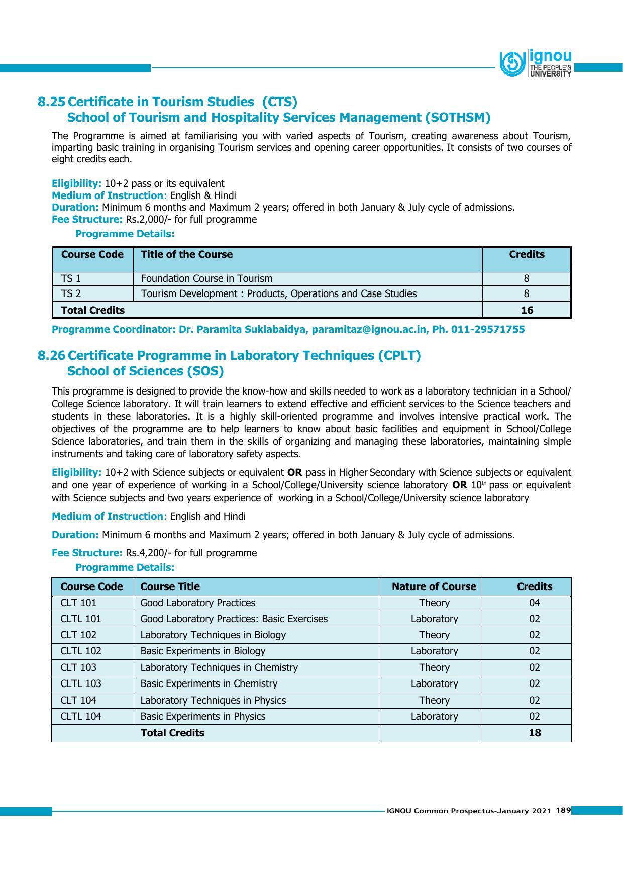 Indira Gandhi National Open University (IGNOU), Delhi - Prospectus 2021 - Page 189