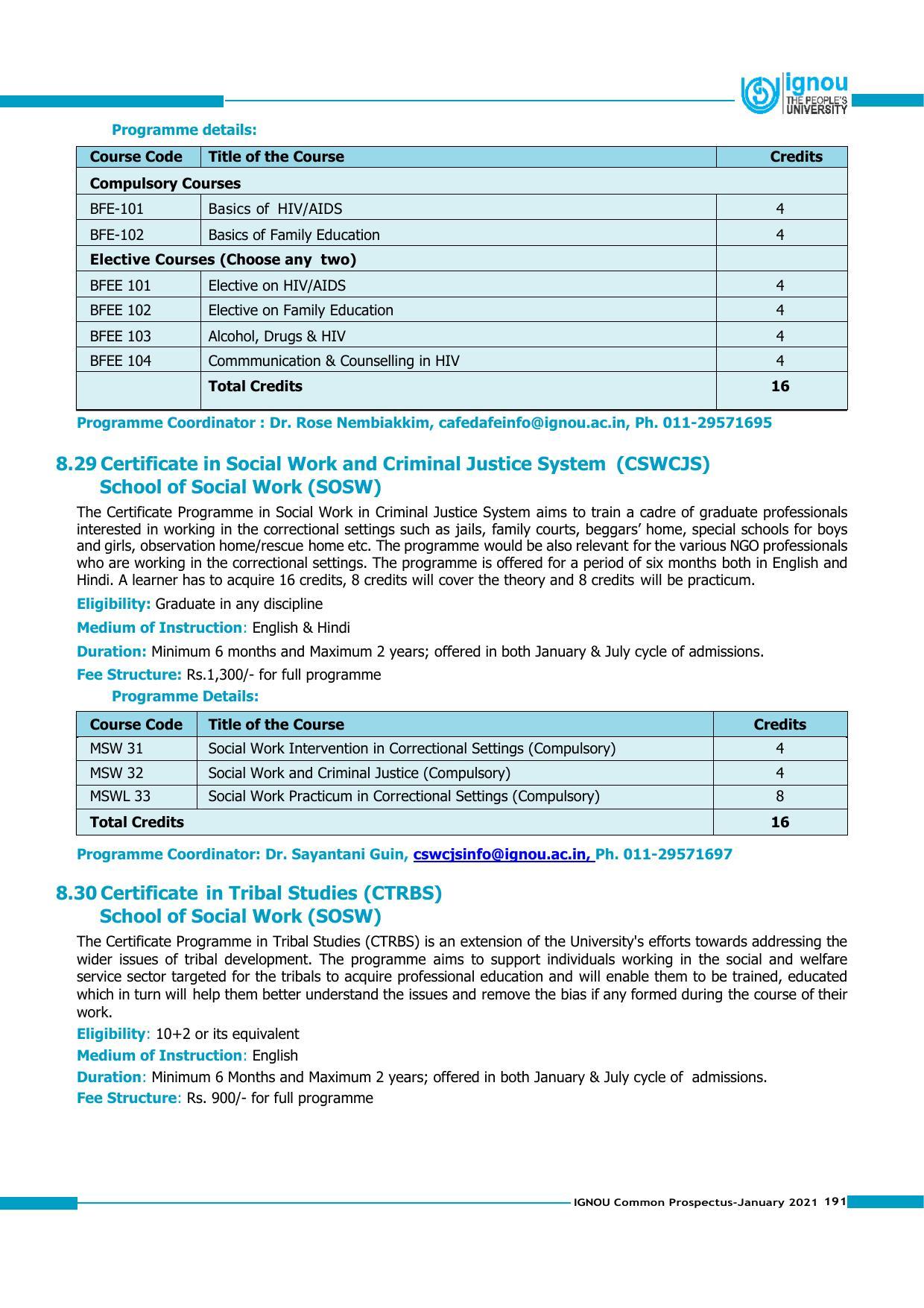 Indira Gandhi National Open University (IGNOU), Delhi - Prospectus 2021 - Page 191