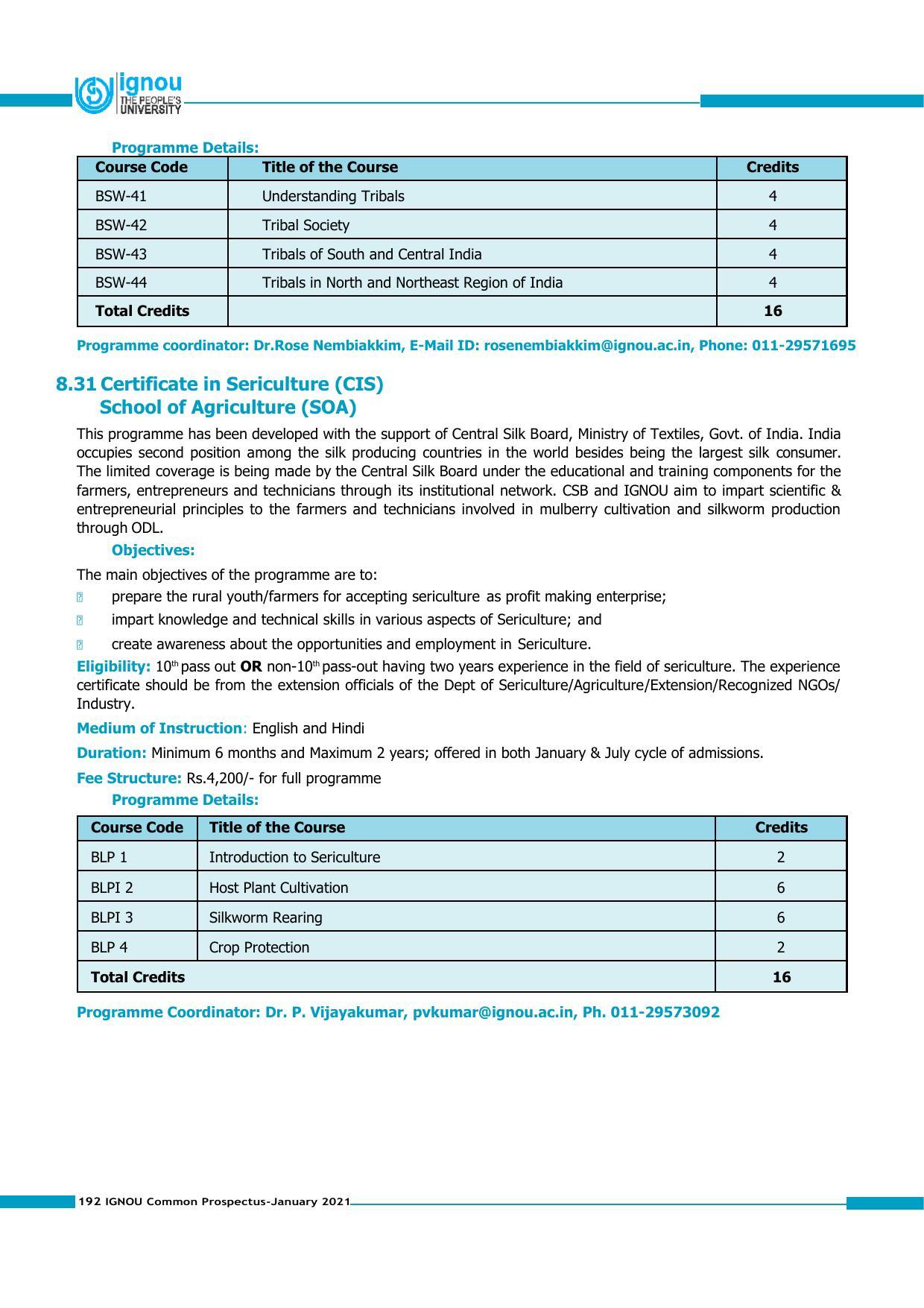 Indira Gandhi National Open University (IGNOU), Delhi - Prospectus 2021 - Page 192