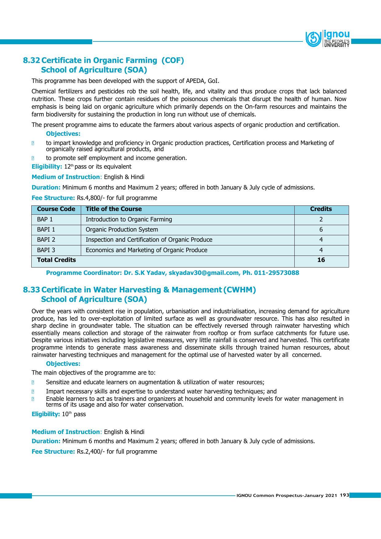 Indira Gandhi National Open University (IGNOU), Delhi - Prospectus 2021 - Page 193