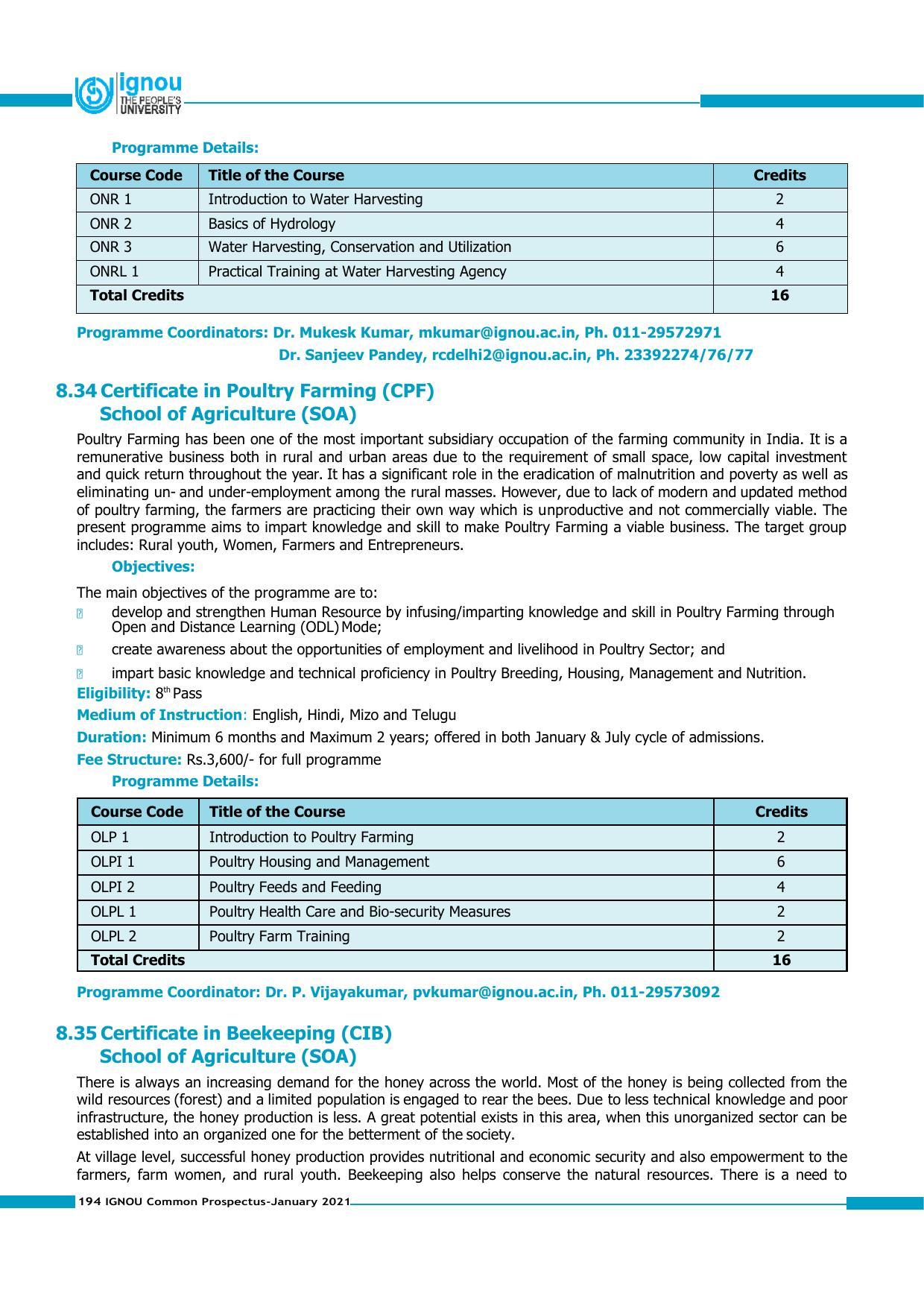 Indira Gandhi National Open University (IGNOU), Delhi - Prospectus 2021 - Page 194
