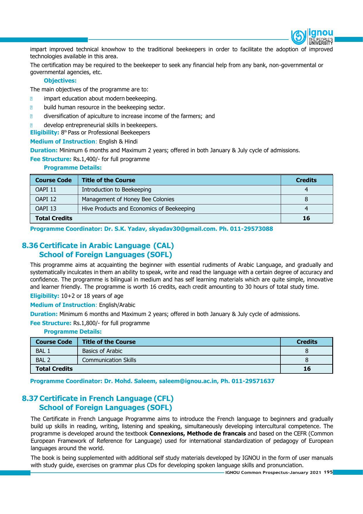 Indira Gandhi National Open University (IGNOU), Delhi - Prospectus 2021 - Page 195
