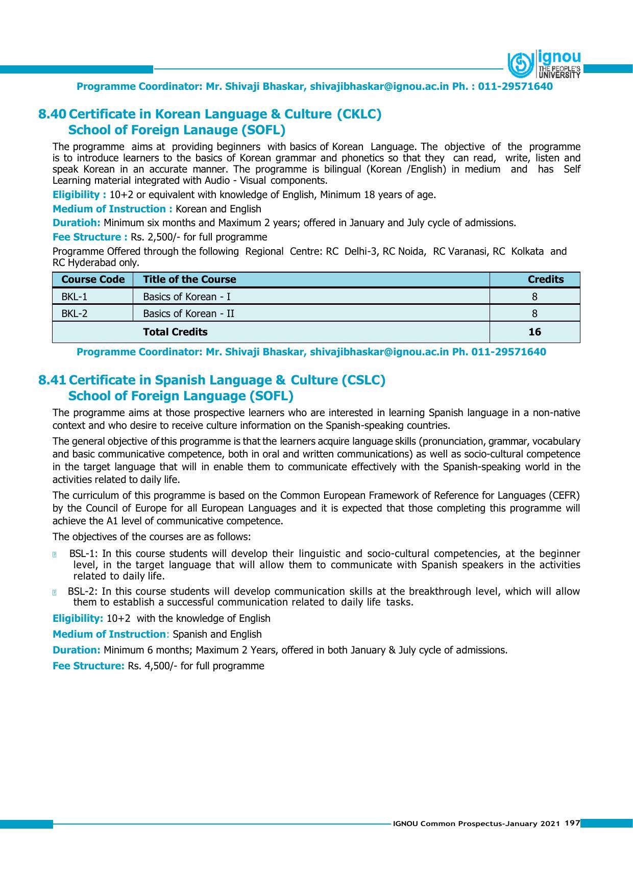 Indira Gandhi National Open University (IGNOU), Delhi - Prospectus 2021 - Page 197