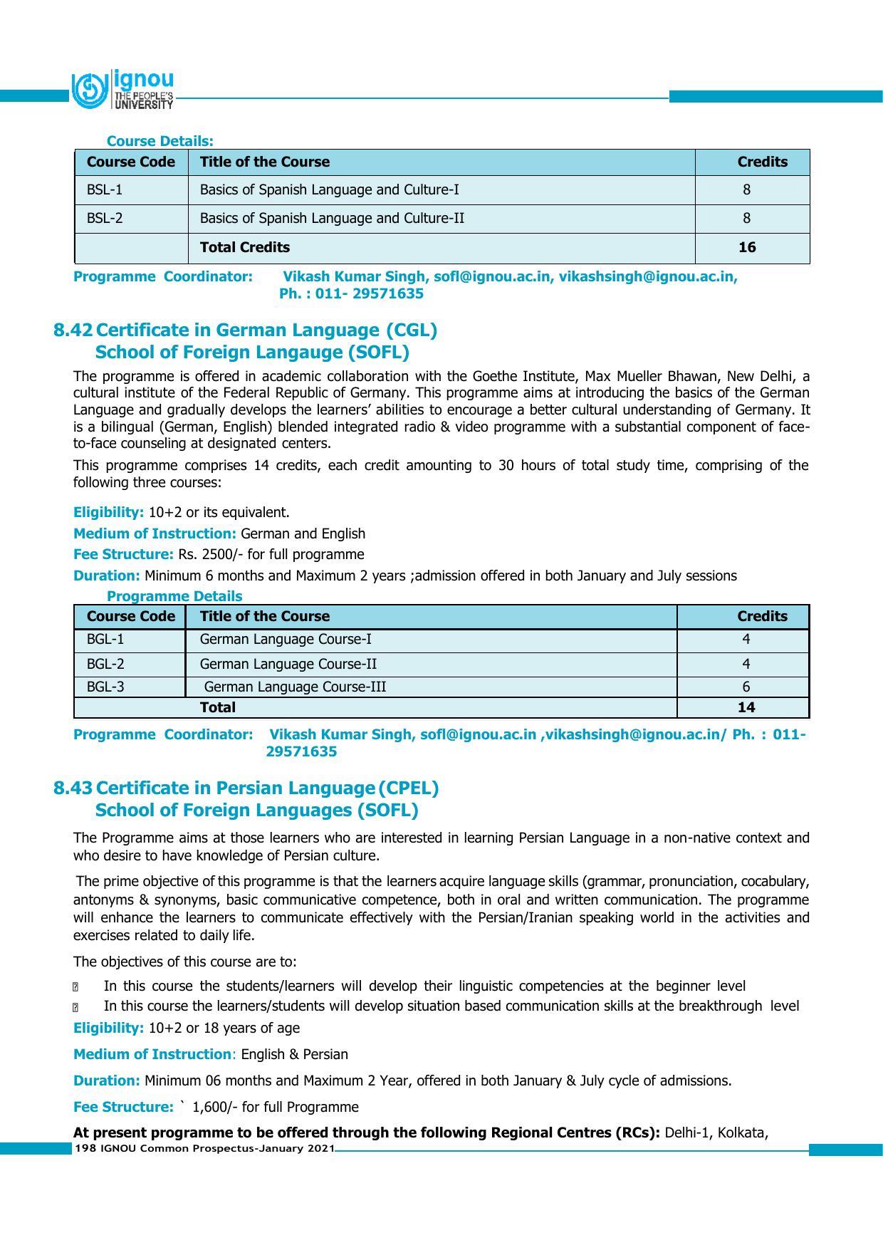 Indira Gandhi National Open University (IGNOU), Delhi - Prospectus 2021 - Page 198
