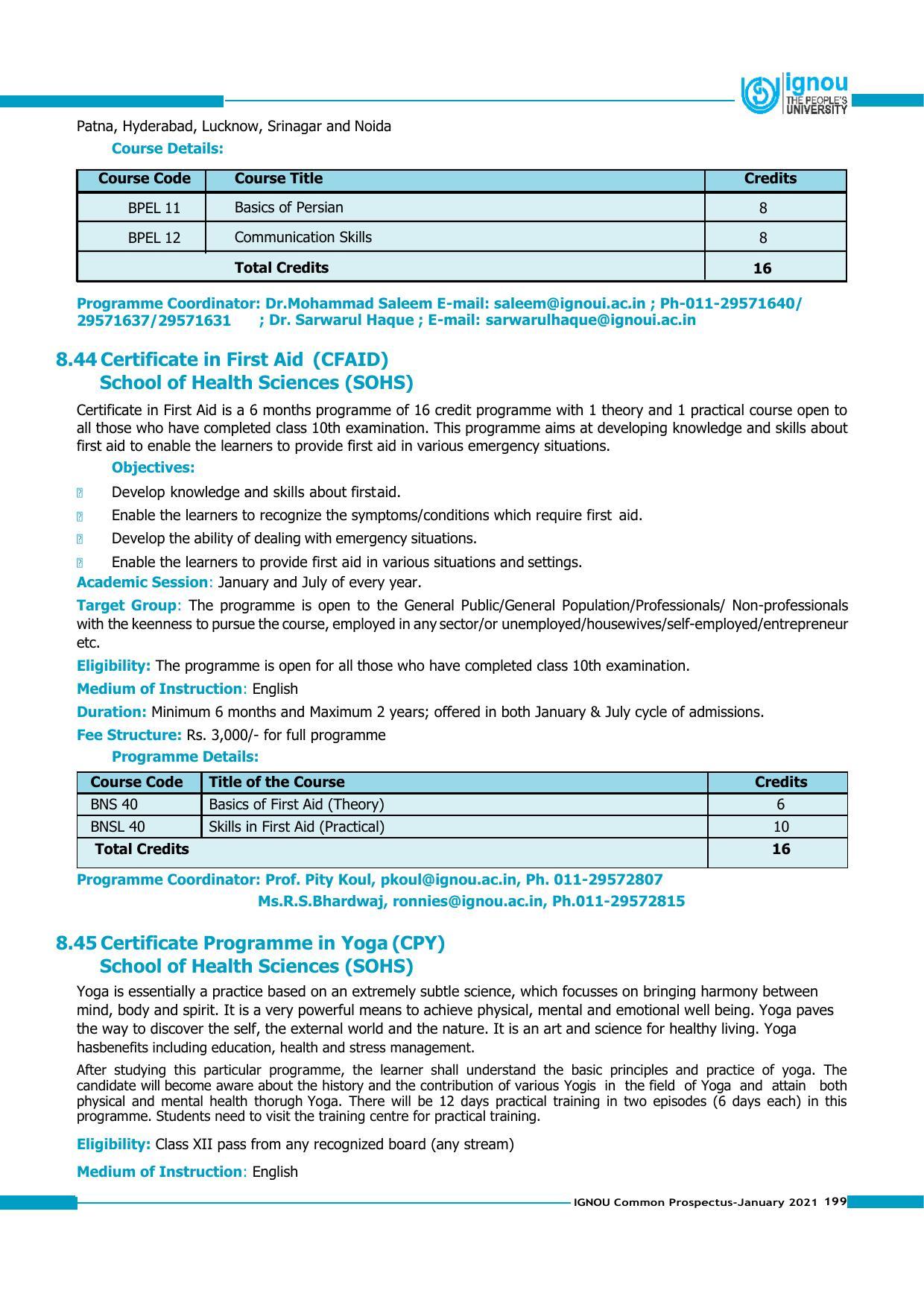 Indira Gandhi National Open University (IGNOU), Delhi - Prospectus 2021 - Page 199