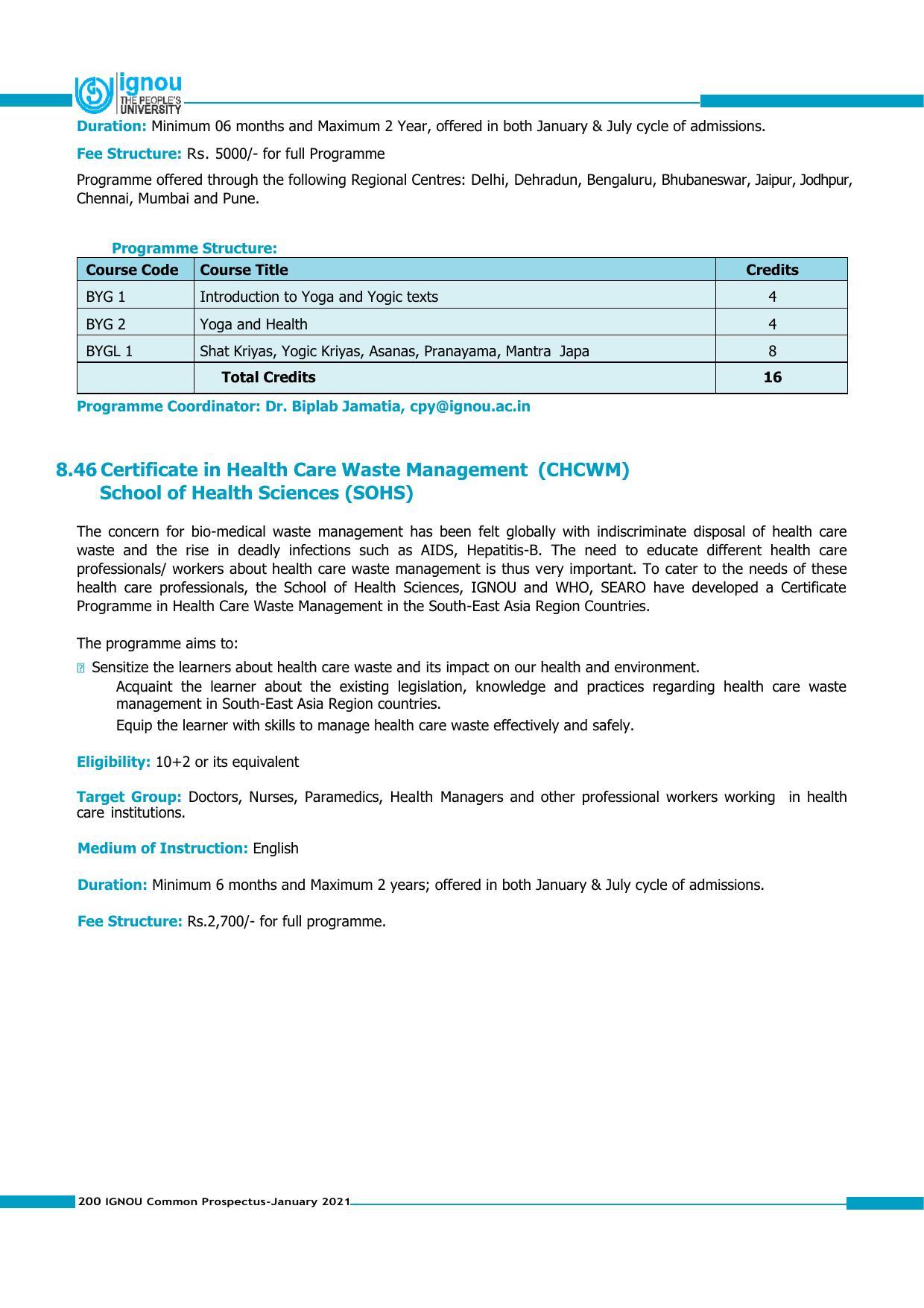 Indira Gandhi National Open University (IGNOU), Delhi - Prospectus 2021 - Page 200
