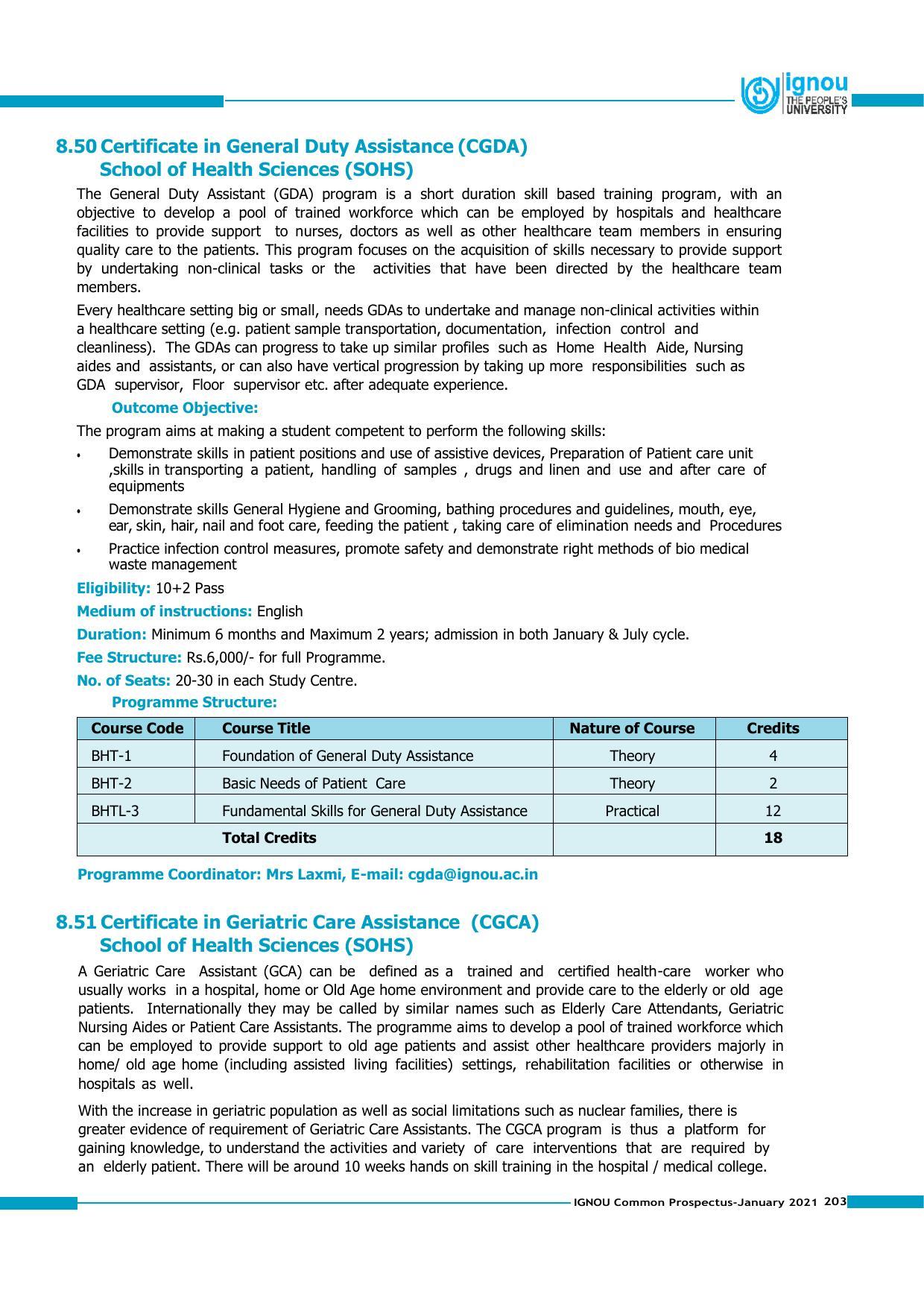 Indira Gandhi National Open University (IGNOU), Delhi - Prospectus 2021 - Page 203