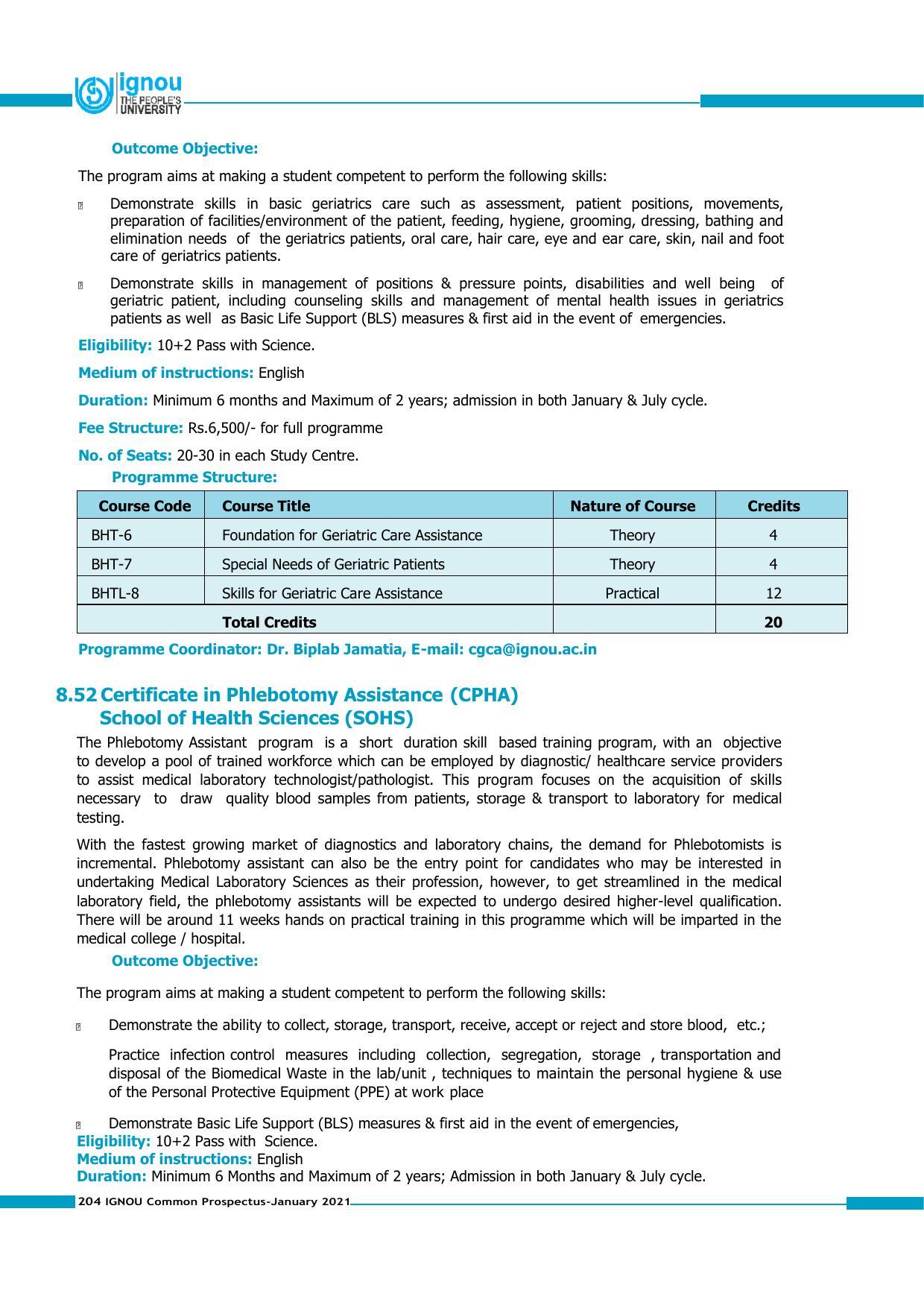 Indira Gandhi National Open University (IGNOU), Delhi - Prospectus 2021 - Page 204