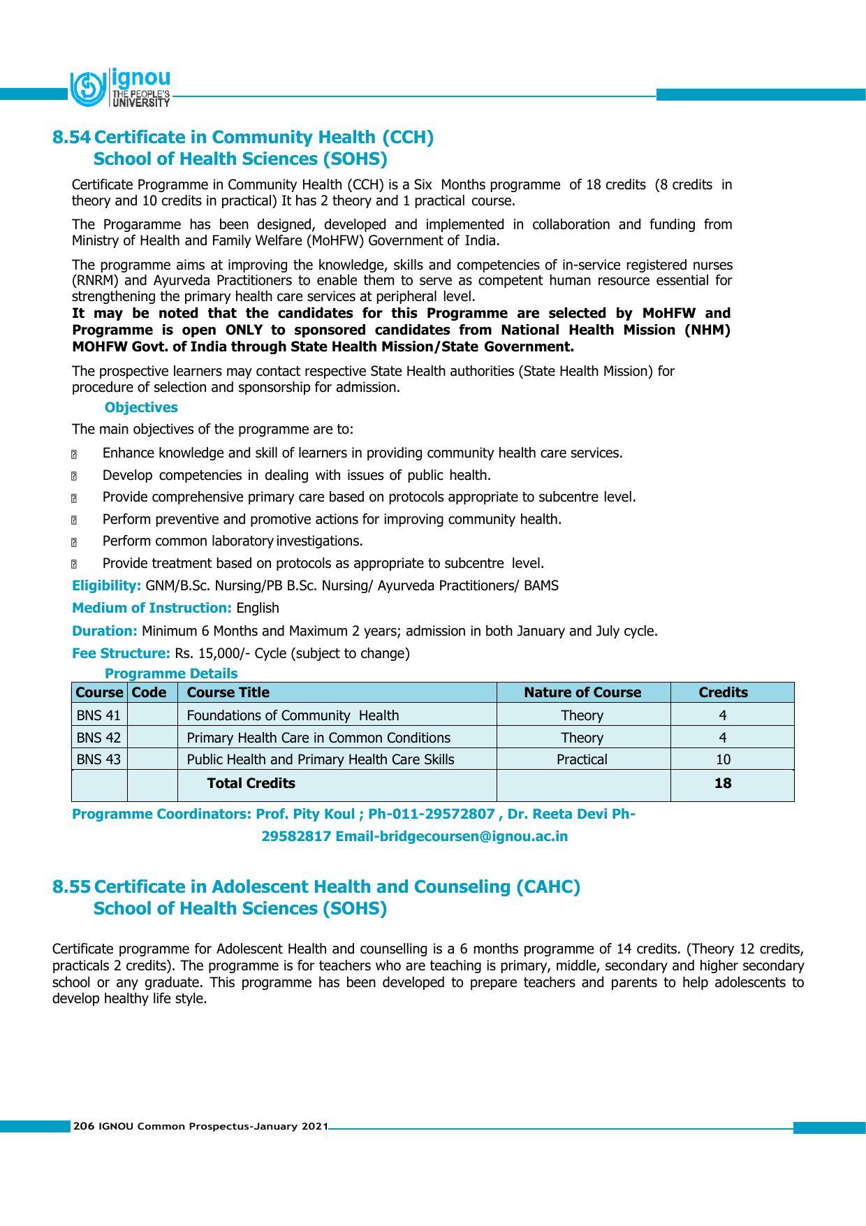 Indira Gandhi National Open University (IGNOU), Delhi - Prospectus 2021 - Page 206