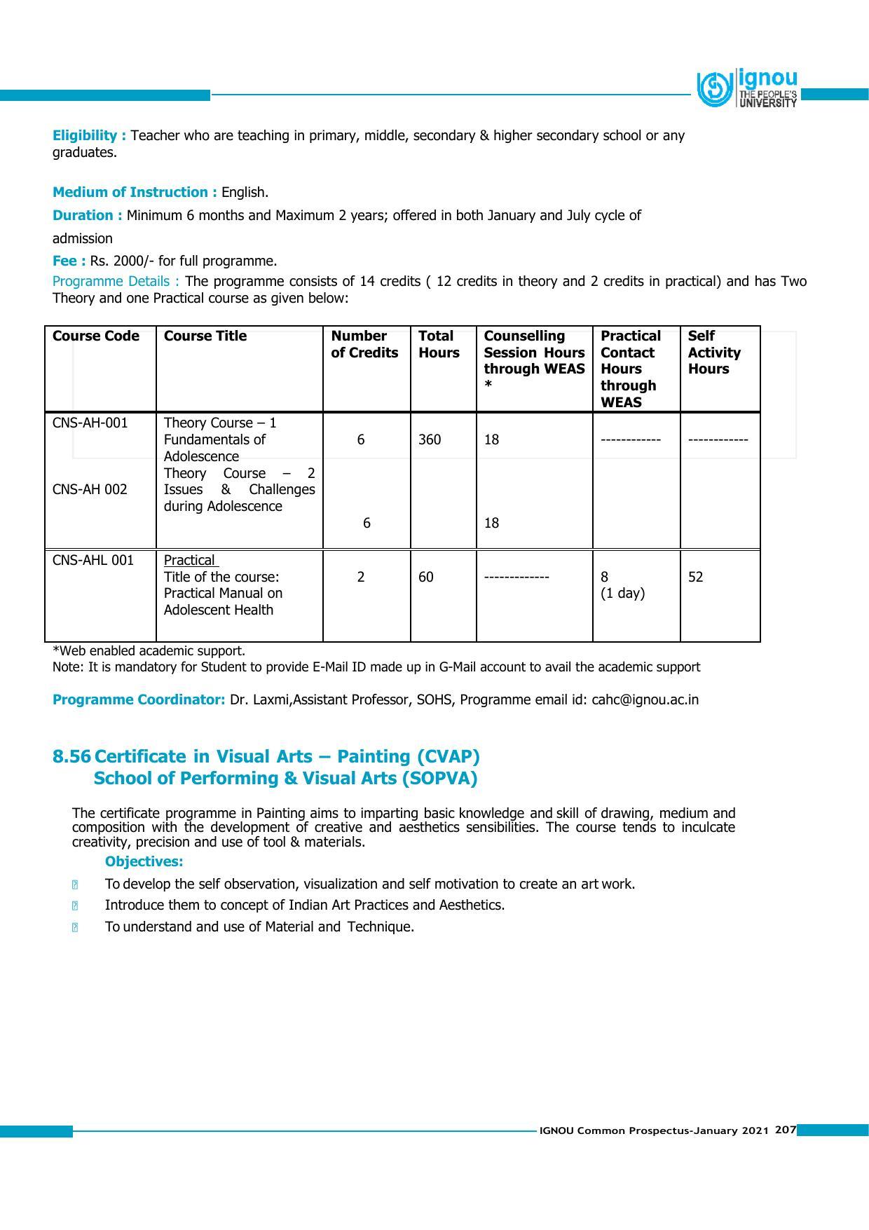 Indira Gandhi National Open University (IGNOU), Delhi - Prospectus 2021 - Page 207