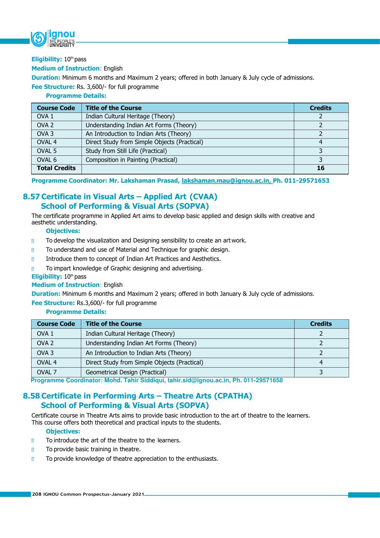 Indira Gandhi National Open University (IGNOU), Delhi - Prospectus 2021 - Page 208