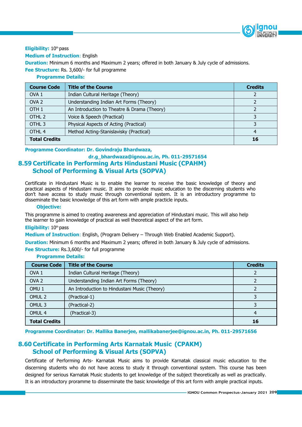 Indira Gandhi National Open University (IGNOU), Delhi - Prospectus 2021 - Page 209
