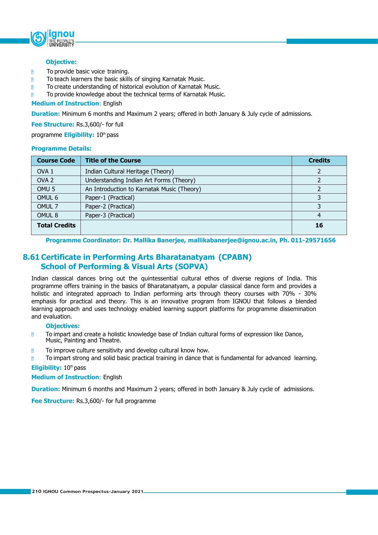 Indira Gandhi National Open University (IGNOU), Delhi - Prospectus 2021 - Page 210