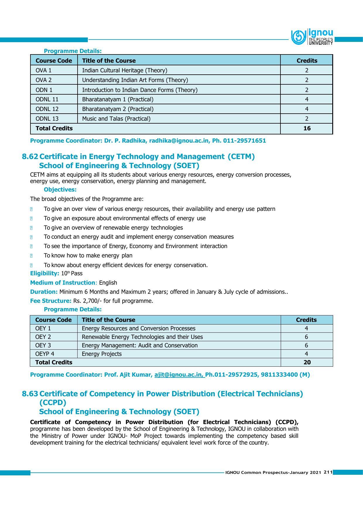 Indira Gandhi National Open University (IGNOU), Delhi - Prospectus 2021 - Page 211