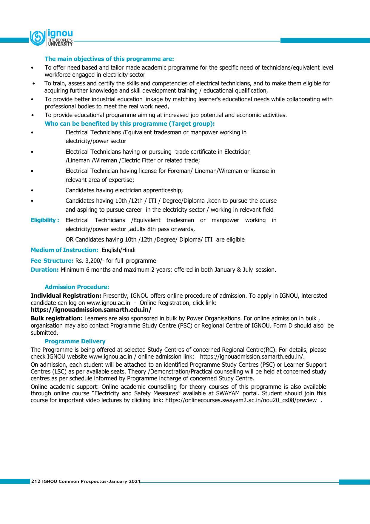 Indira Gandhi National Open University (IGNOU), Delhi - Prospectus 2021 - Page 212
