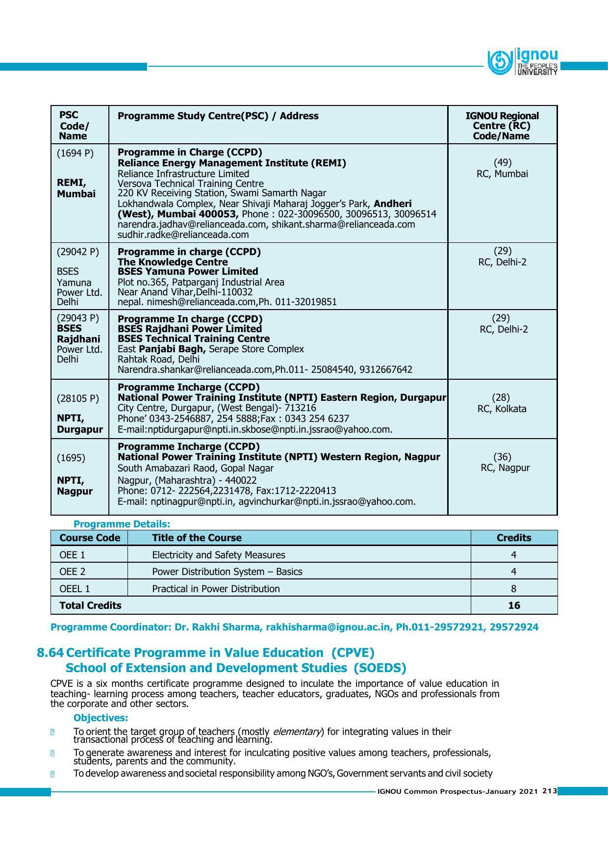 Indira Gandhi National Open University (IGNOU), Delhi - Prospectus 2021 - Page 213