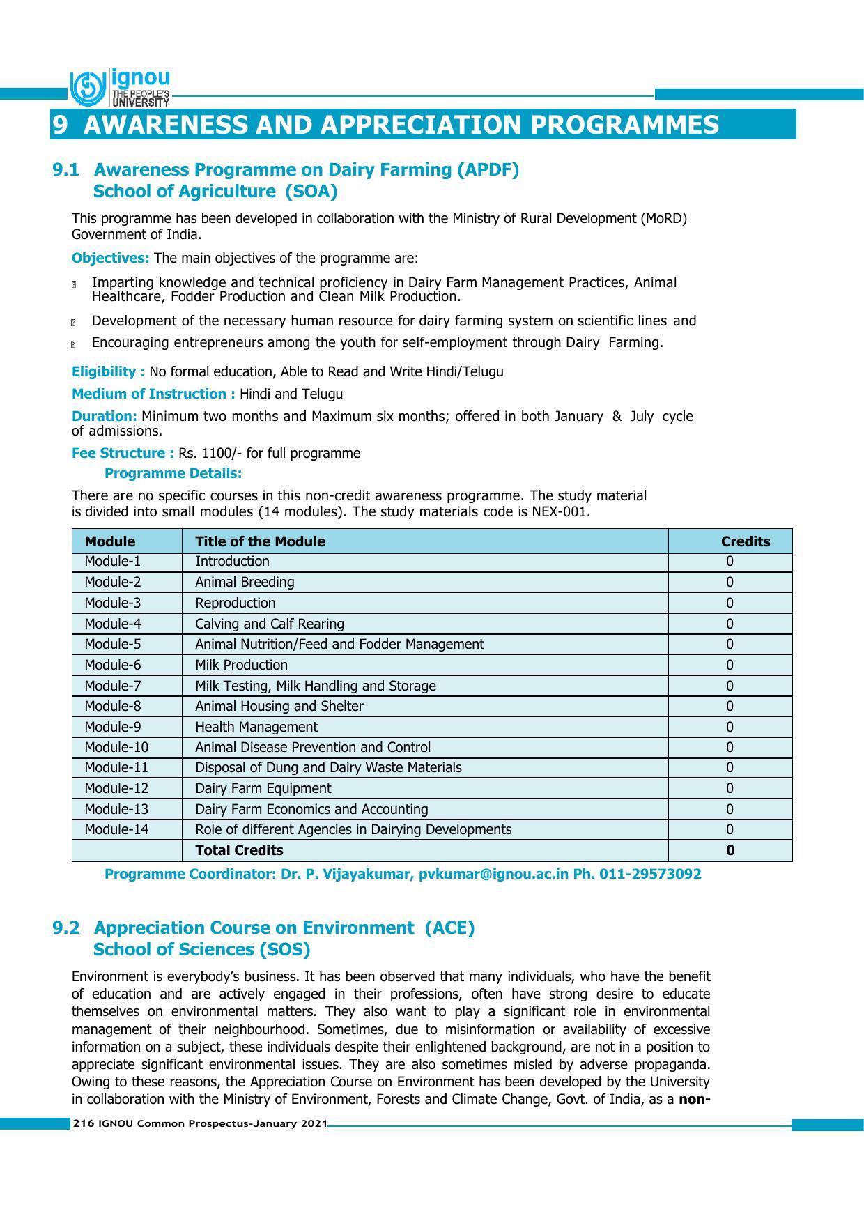 Indira Gandhi National Open University (IGNOU), Delhi - Prospectus 2021 - Page 216