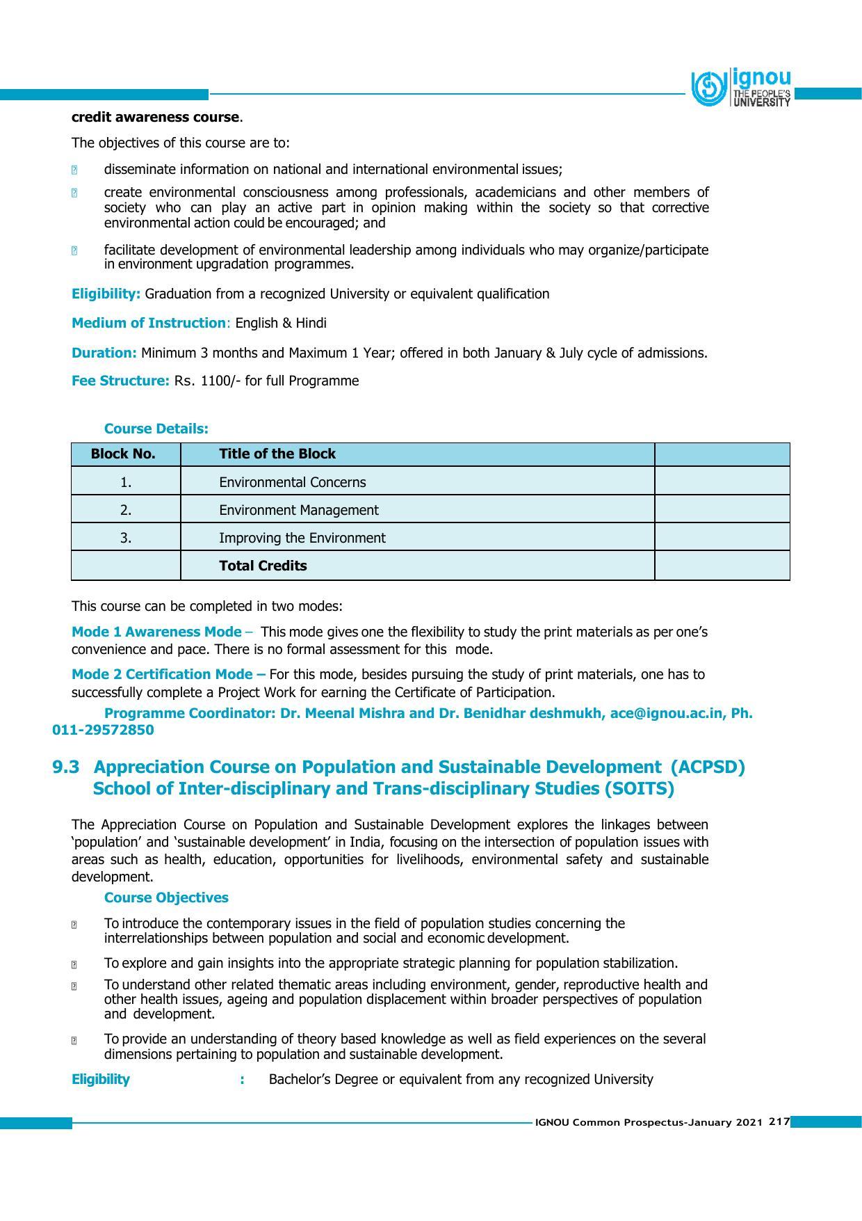 Indira Gandhi National Open University (IGNOU), Delhi - Prospectus 2021 - Page 217