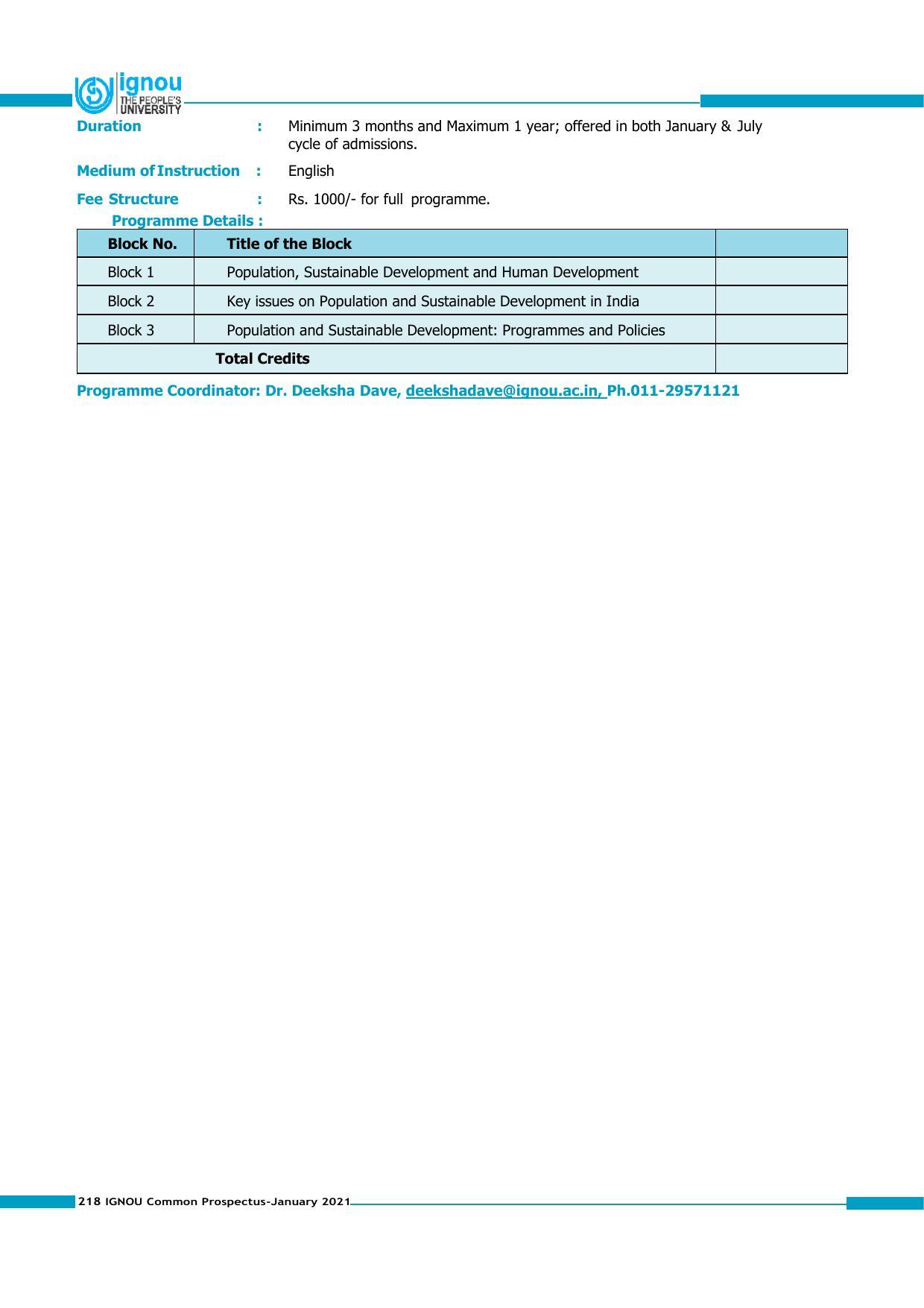 Indira Gandhi National Open University (IGNOU), Delhi - Prospectus 2021 - Page 218
