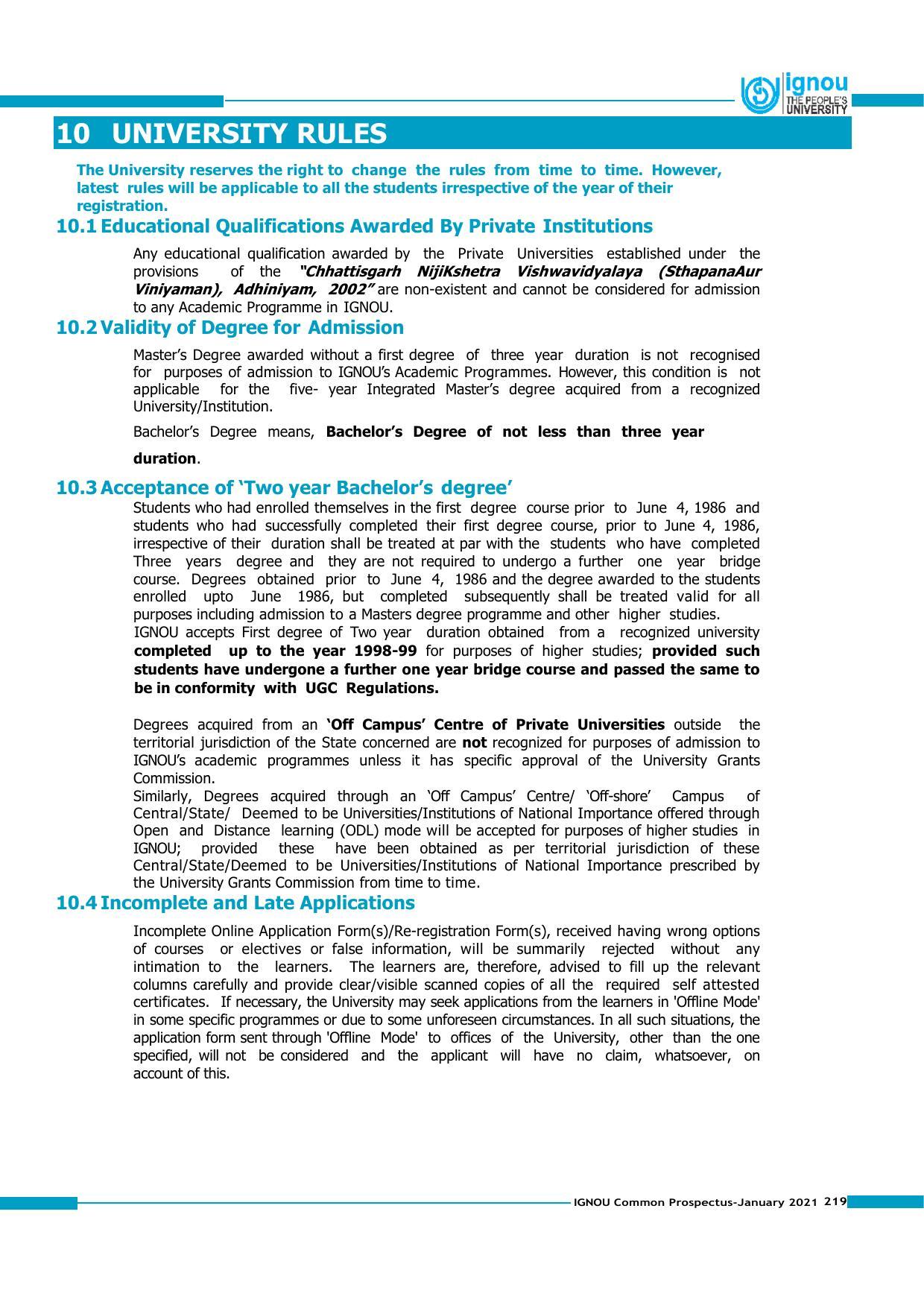 Indira Gandhi National Open University (IGNOU), Delhi - Prospectus 2021 - Page 219
