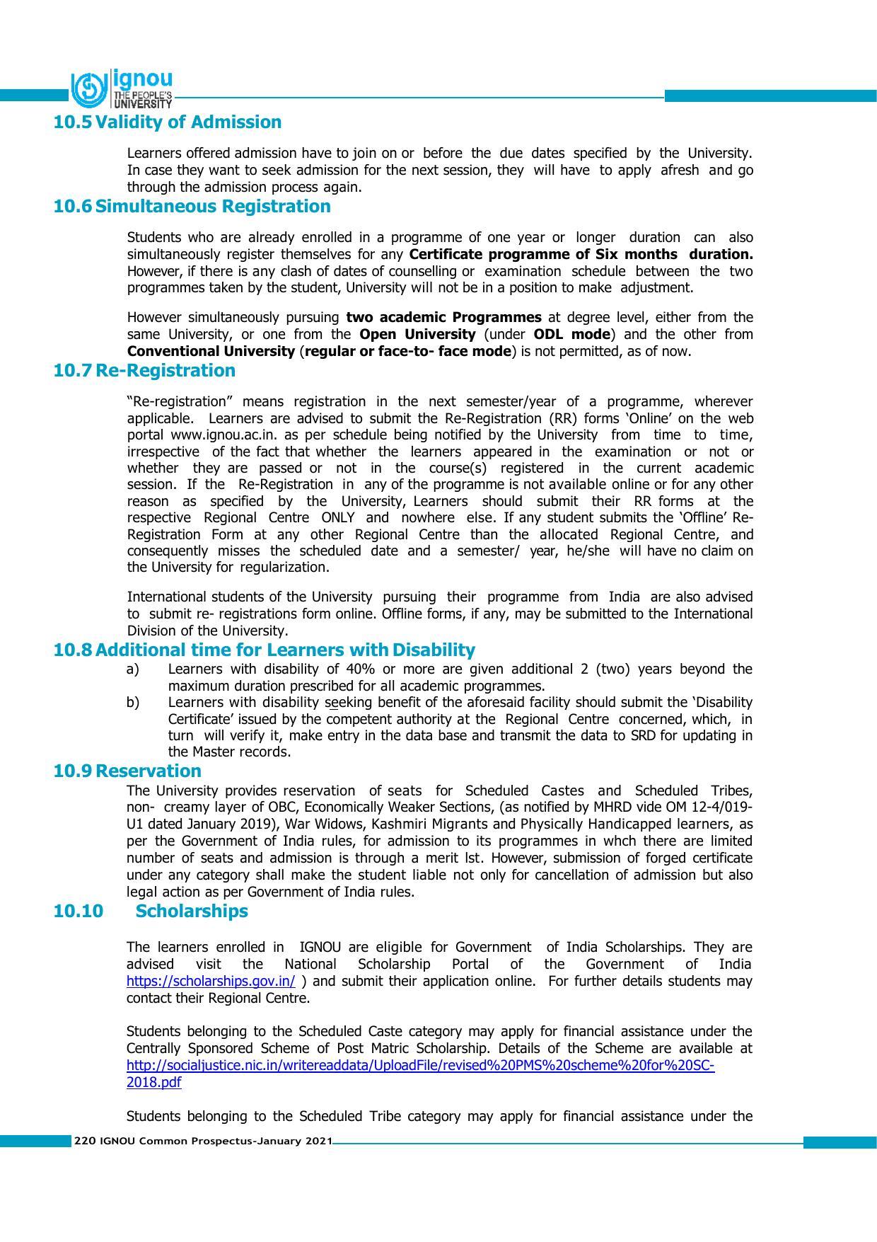 Indira Gandhi National Open University (IGNOU), Delhi - Prospectus 2021 - Page 220