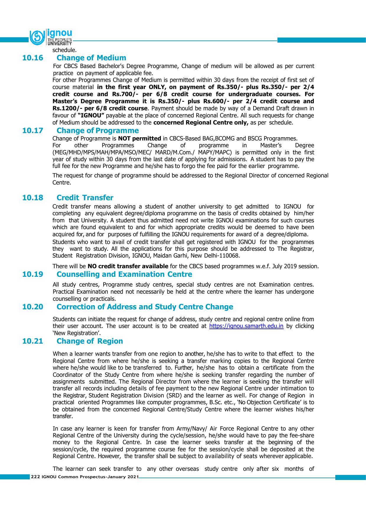 Indira Gandhi National Open University (IGNOU), Delhi - Prospectus 2021 - Page 222