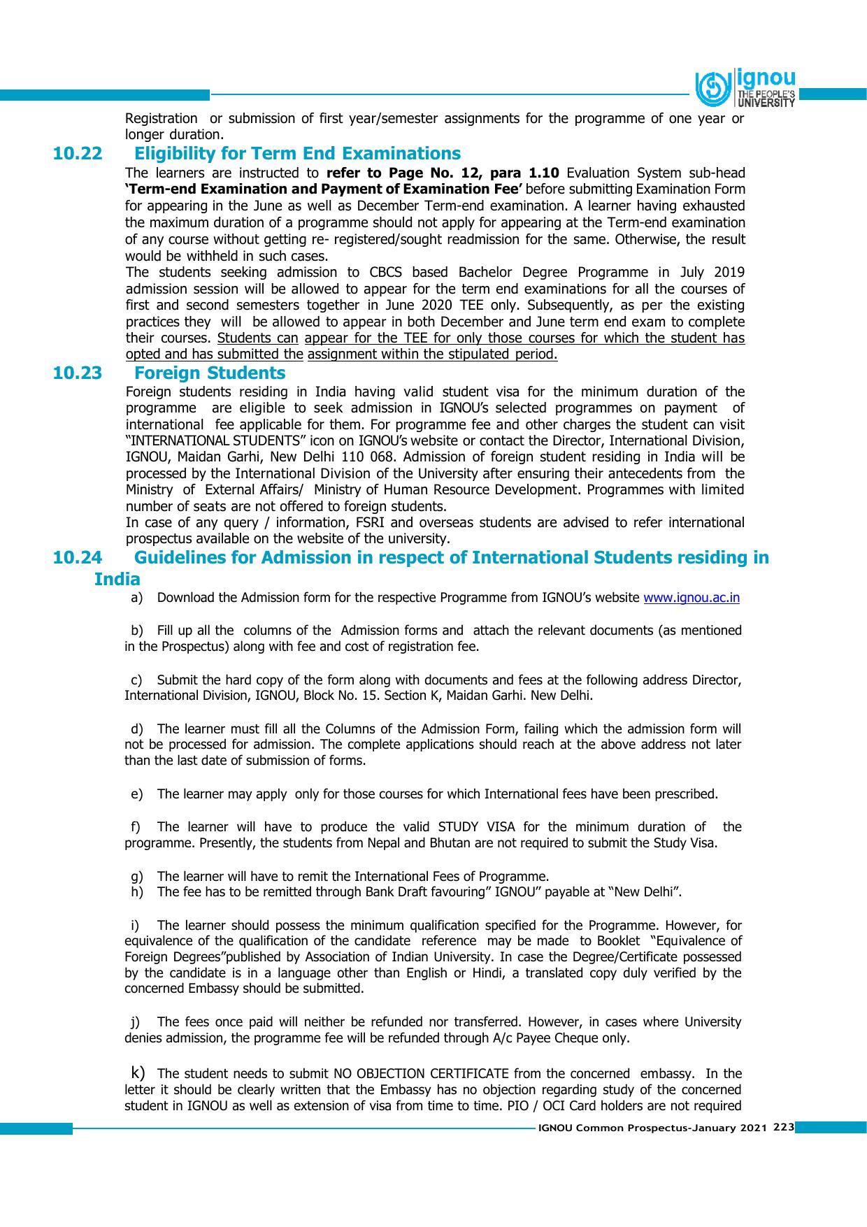 Indira Gandhi National Open University (IGNOU), Delhi - Prospectus 2021 - Page 223