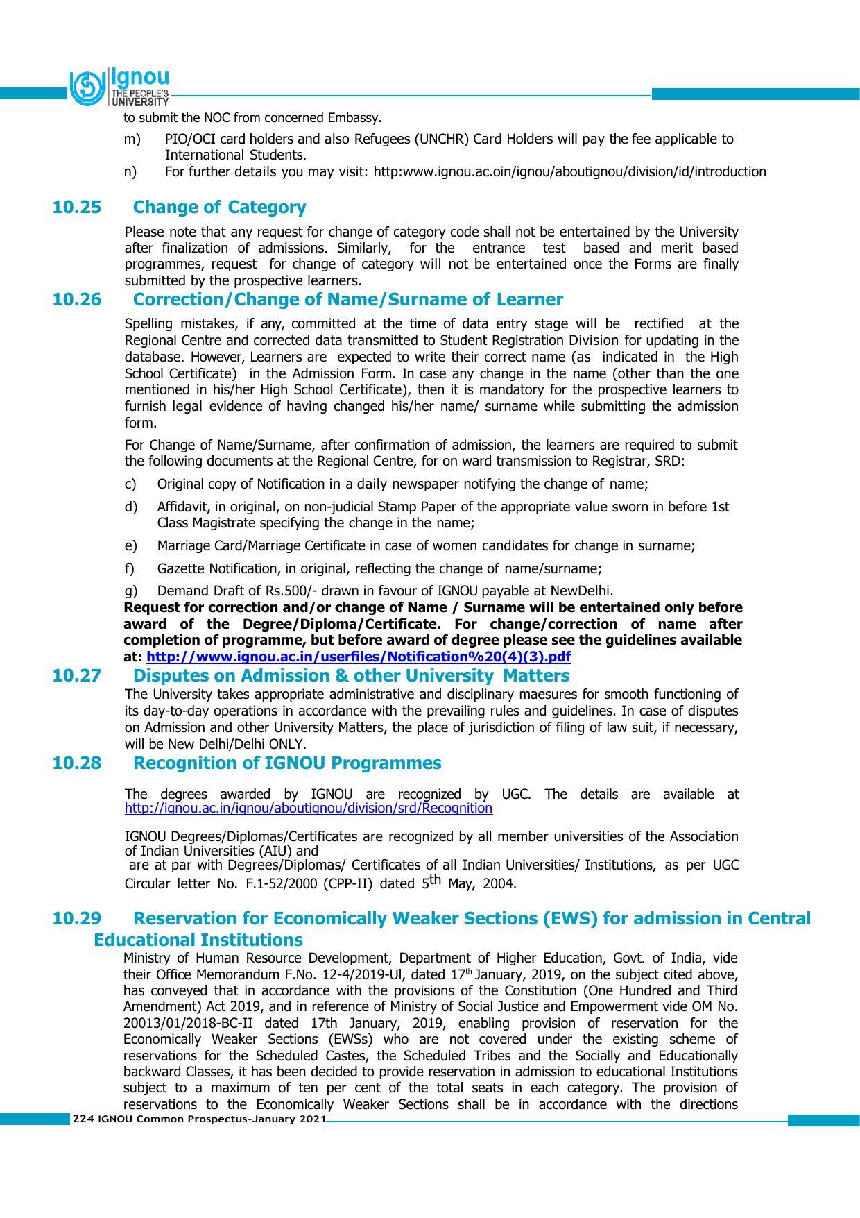 Indira Gandhi National Open University (IGNOU), Delhi - Prospectus 2021 - Page 224