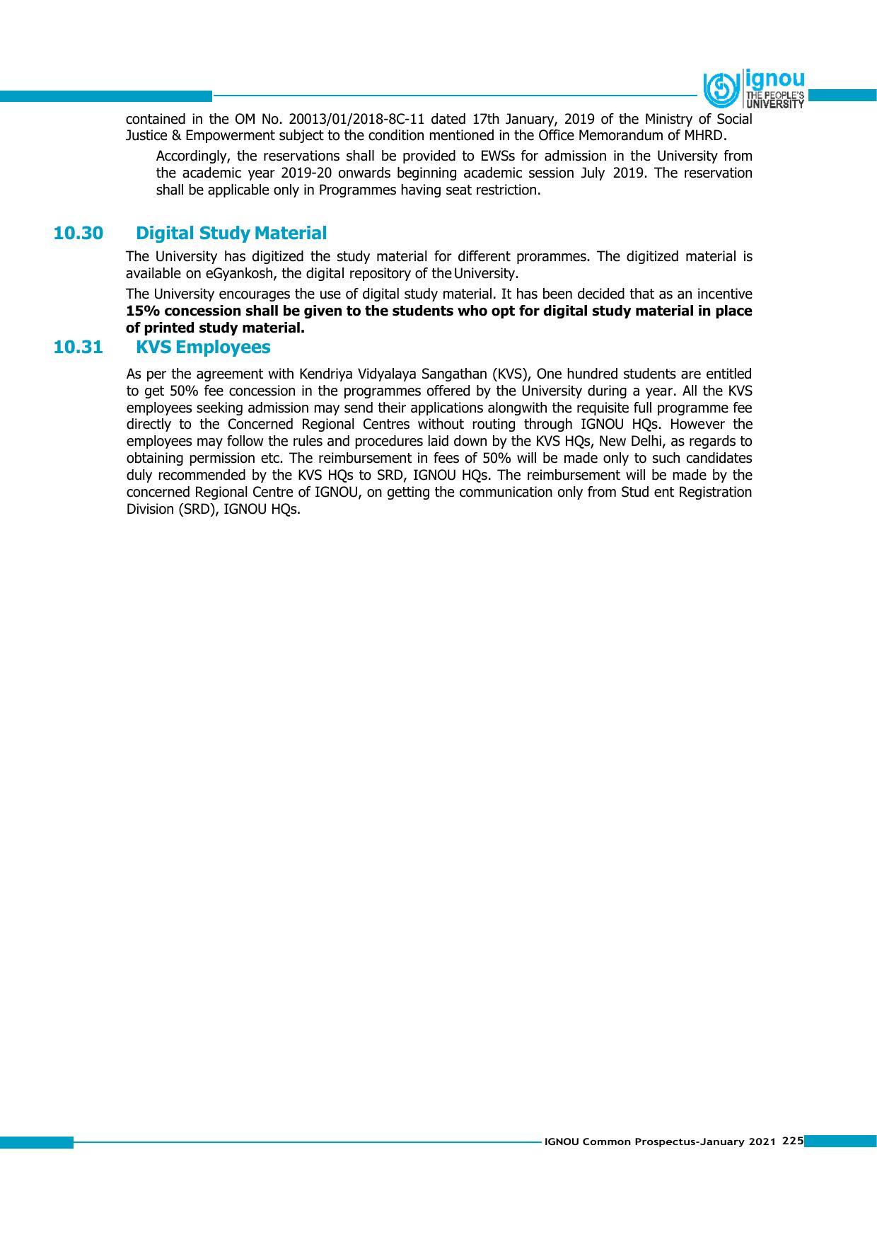 Indira Gandhi National Open University (IGNOU), Delhi - Prospectus 2021 - Page 225
