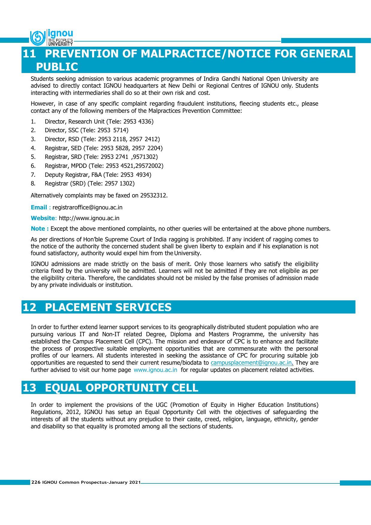 Indira Gandhi National Open University (IGNOU), Delhi - Prospectus 2021 - Page 226