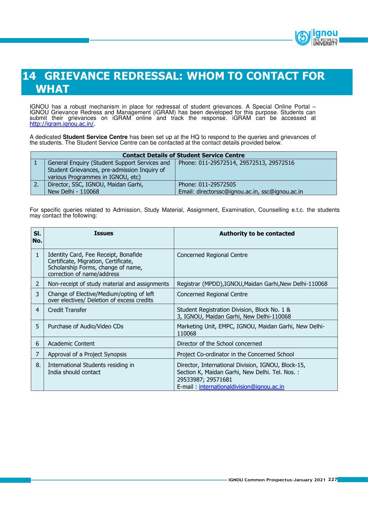 Indira Gandhi National Open University (IGNOU), Delhi - Prospectus 2021 - Page 227