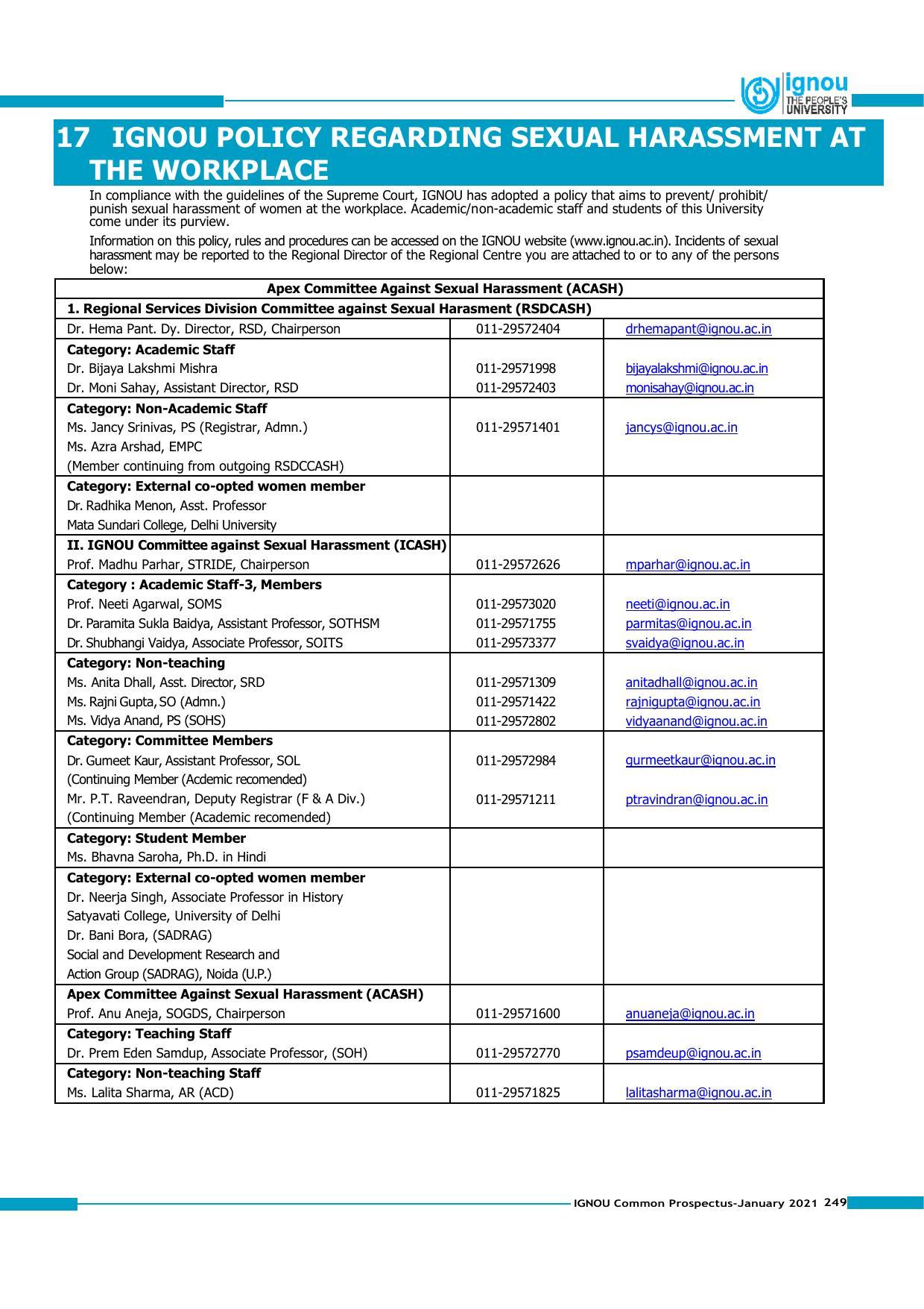 Indira Gandhi National Open University (IGNOU), Delhi - Prospectus 2021 - Page 249