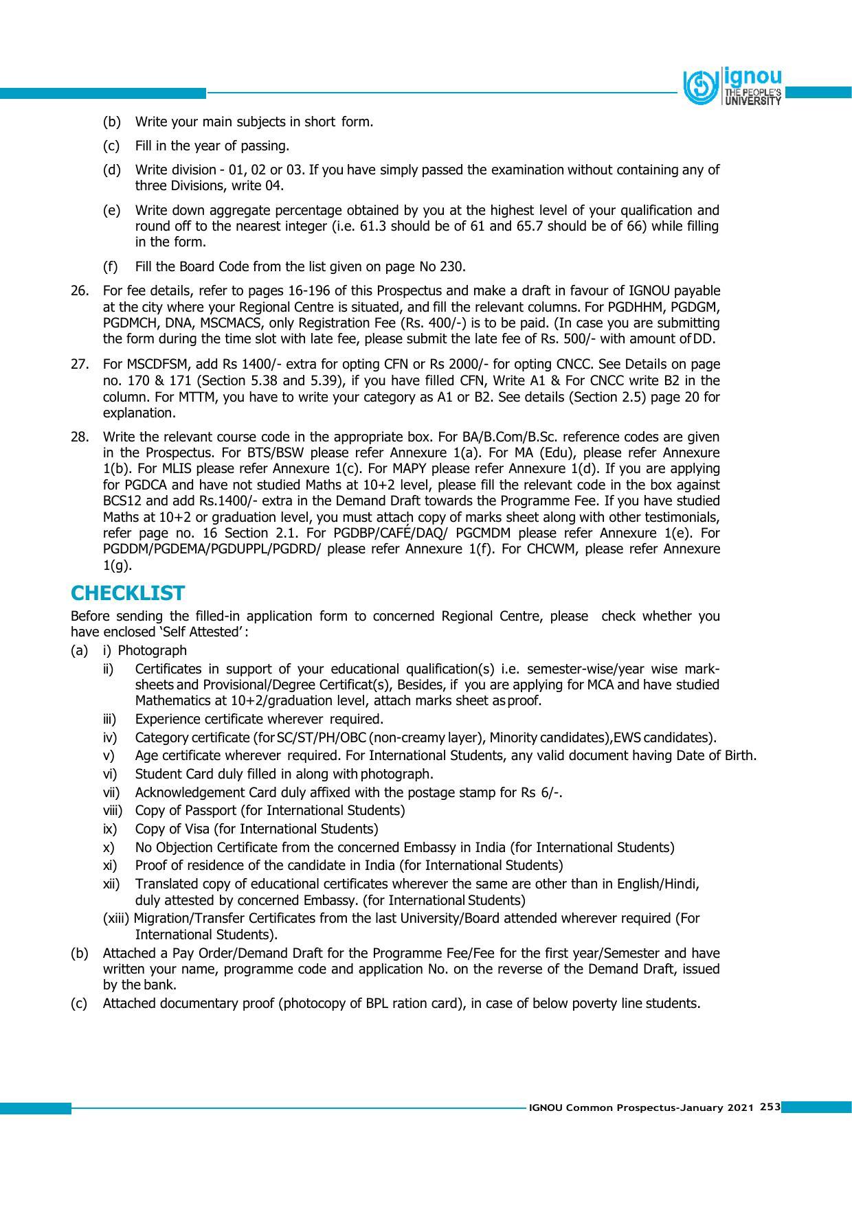 Indira Gandhi National Open University (IGNOU), Delhi - Prospectus 2021 - Page 253