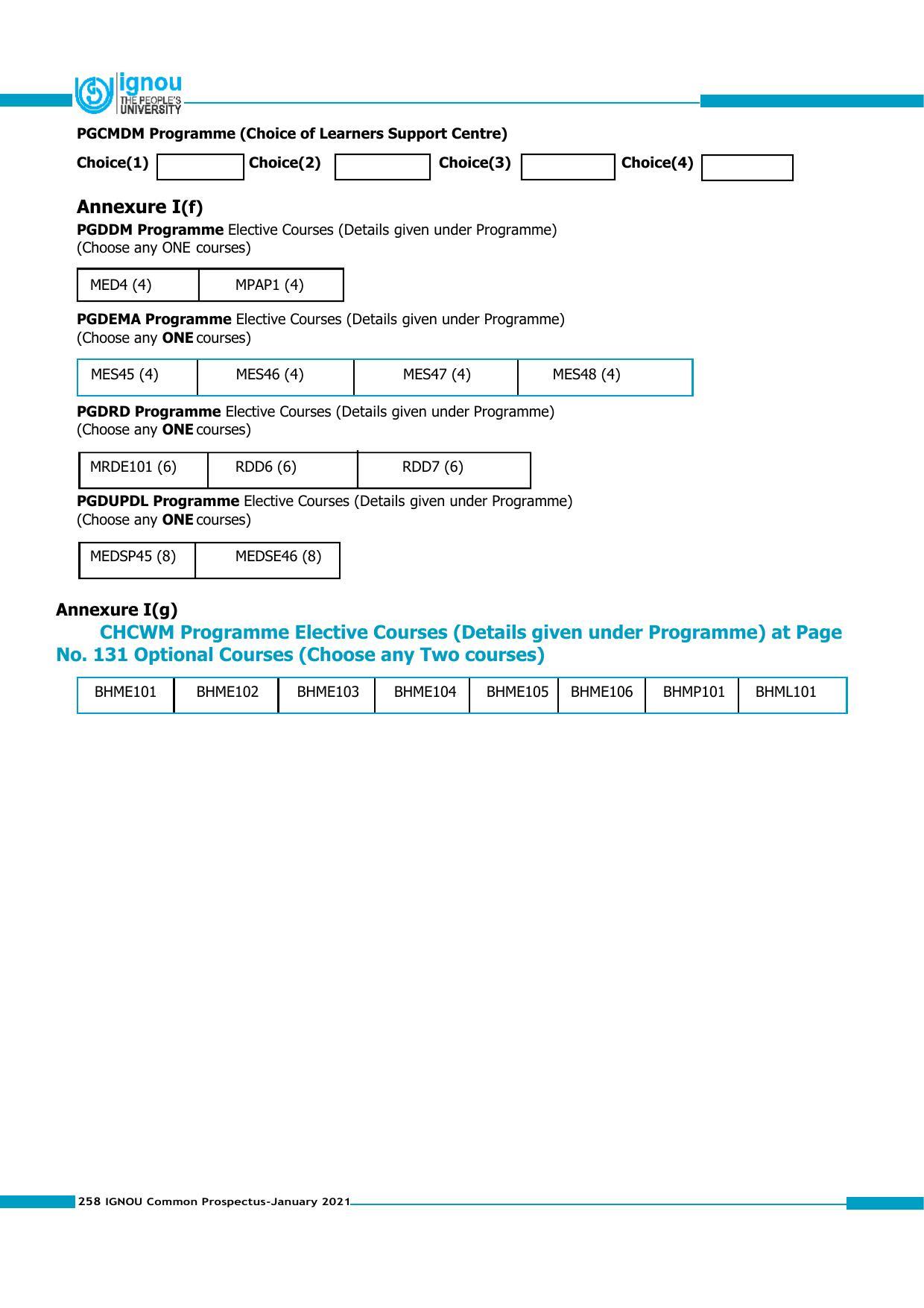Indira Gandhi National Open University (IGNOU), Delhi - Prospectus 2021 - Page 258